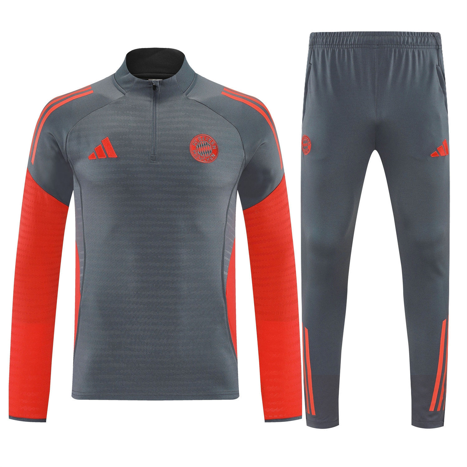 AlphaJersey-Bayern Munich 25-26 Long Sleeves Training Set - Dark Grey And Red Top & Pants