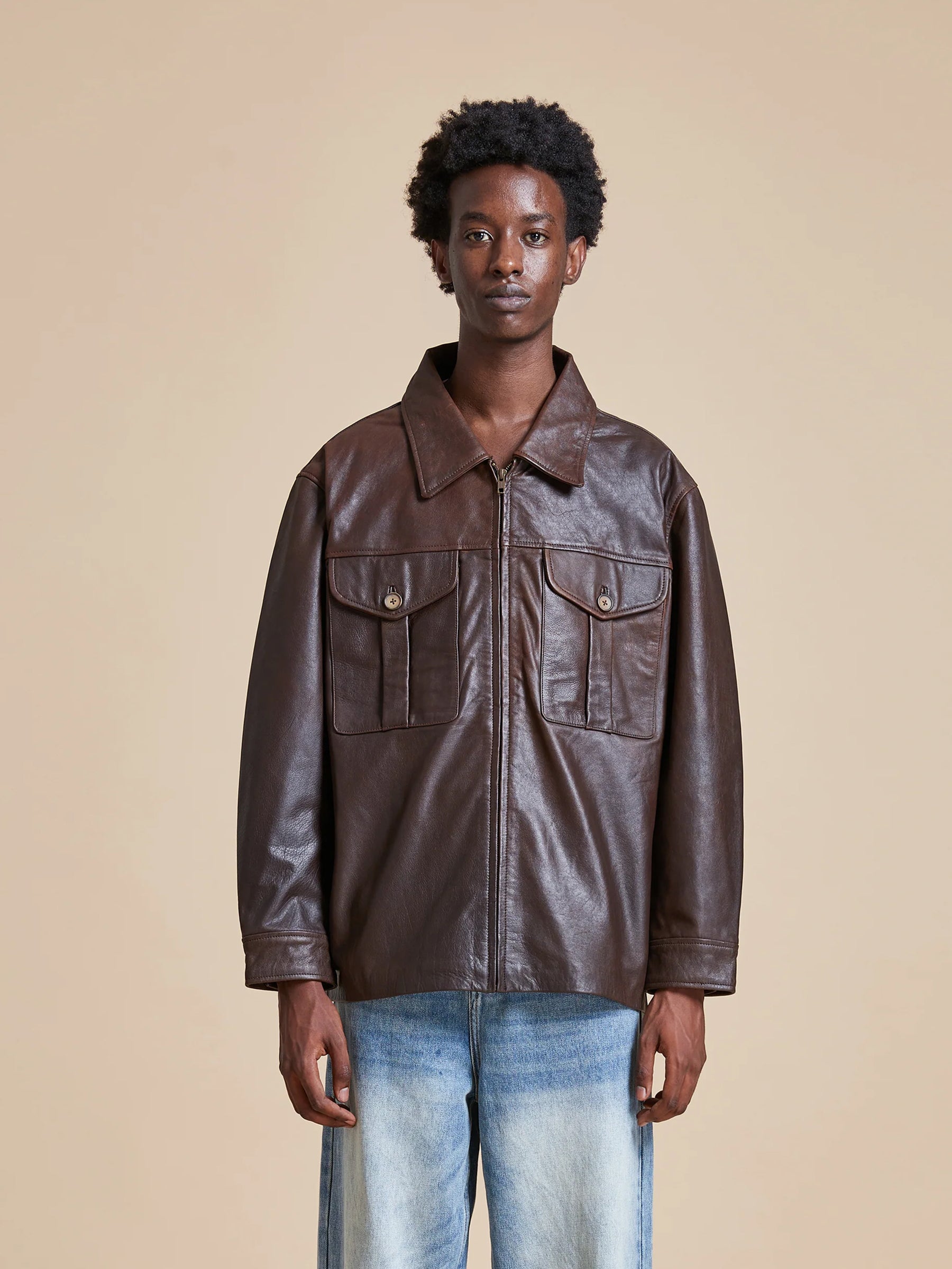 Sepia Leather Overshirt | Modern Menswear by yycbvcnbmmnbm