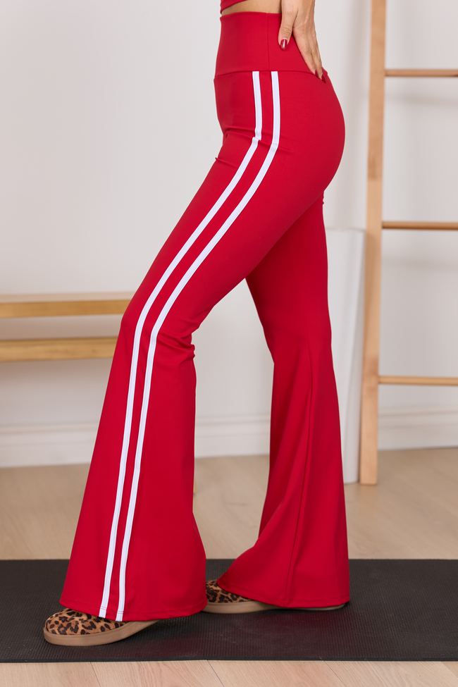 Daily Dash Cherry Red Flare Leggings SALE | Elegant Women's Fashion by coolavocek