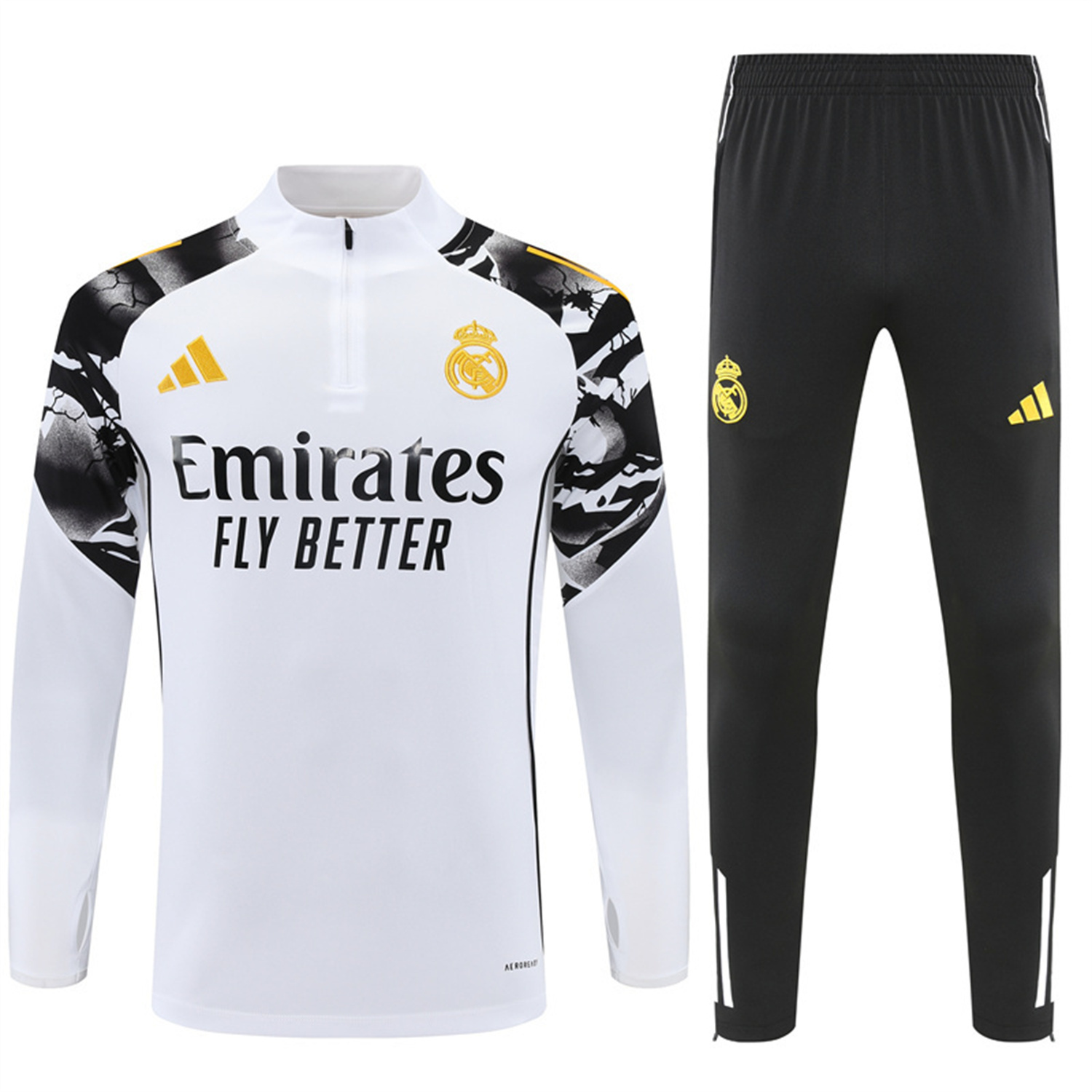 AlphaJersey-Real Madrid 25-26 Long Sleeve Training Set - White Top & Black Pants