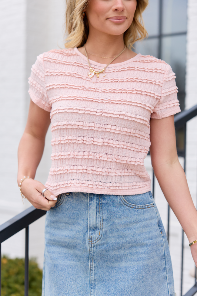 Gia Pink Lace Ruffle Crop Tee | Elegant Women's Fashion by coolavocek