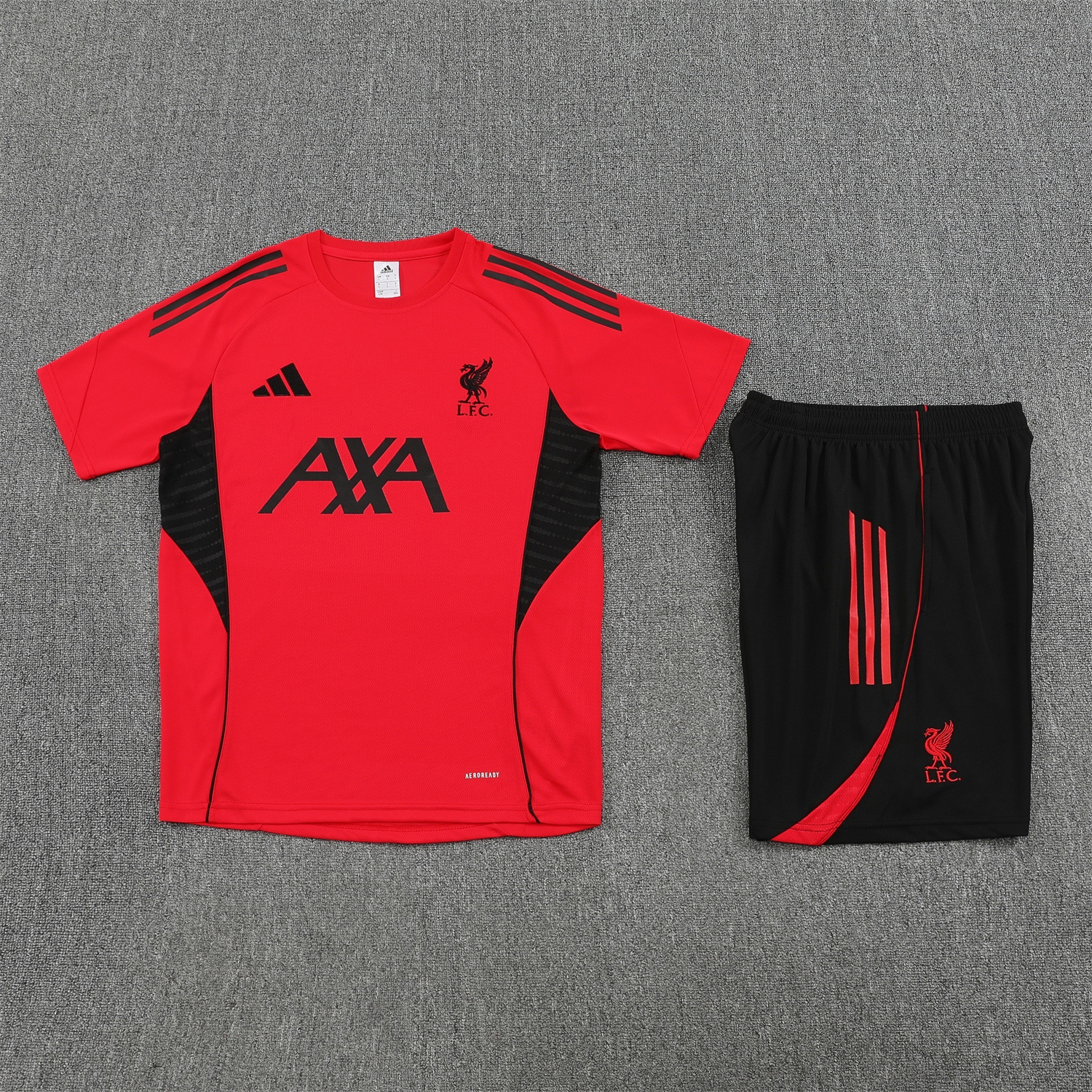 AlphaJersey-Liver.pool 25-26 Short-Sleeve Training Set - Red With Black Top & Black Shorts