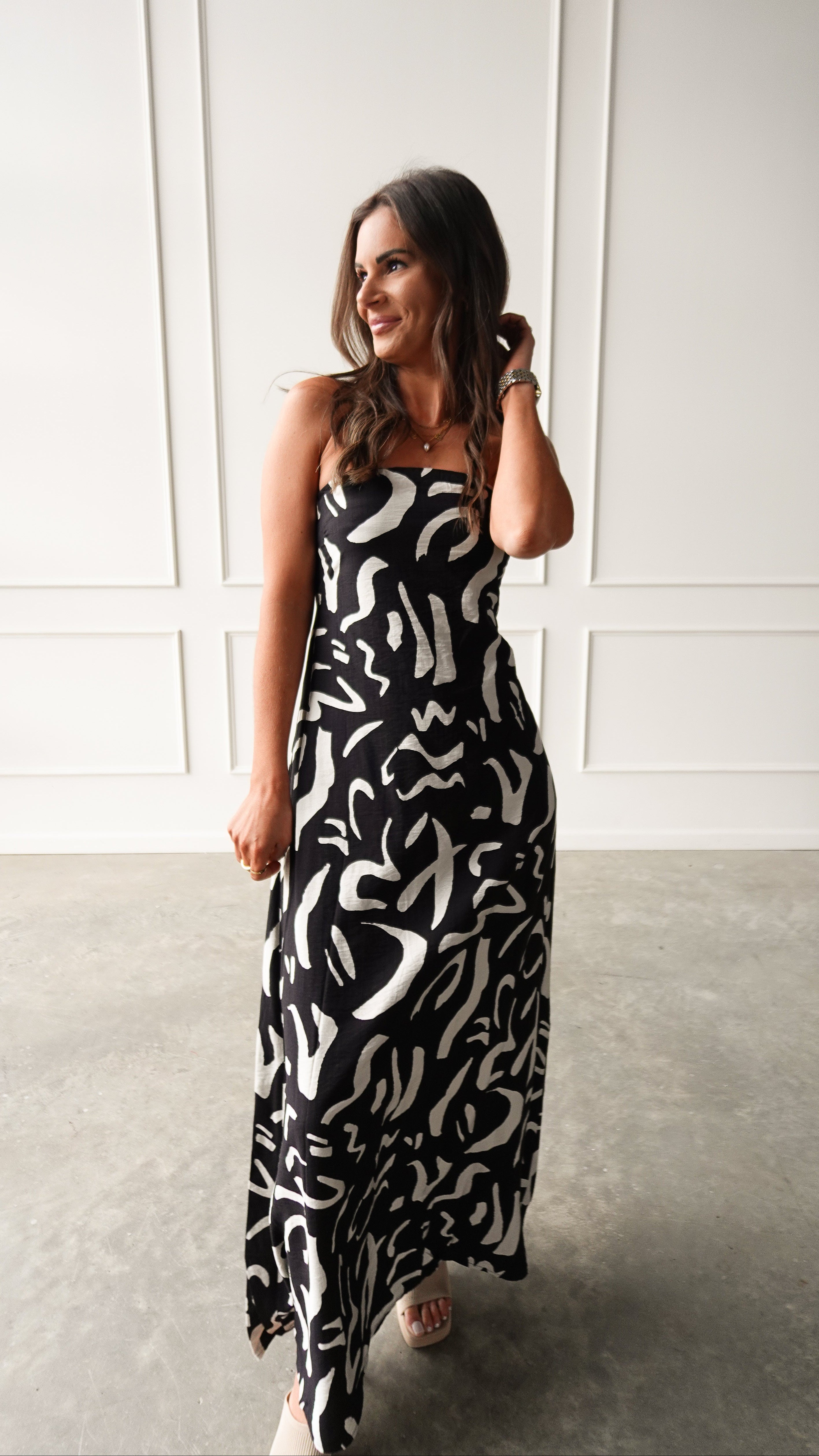 Black Patterned Strapless Dress | Elegant Women's Fashion by coolavocek