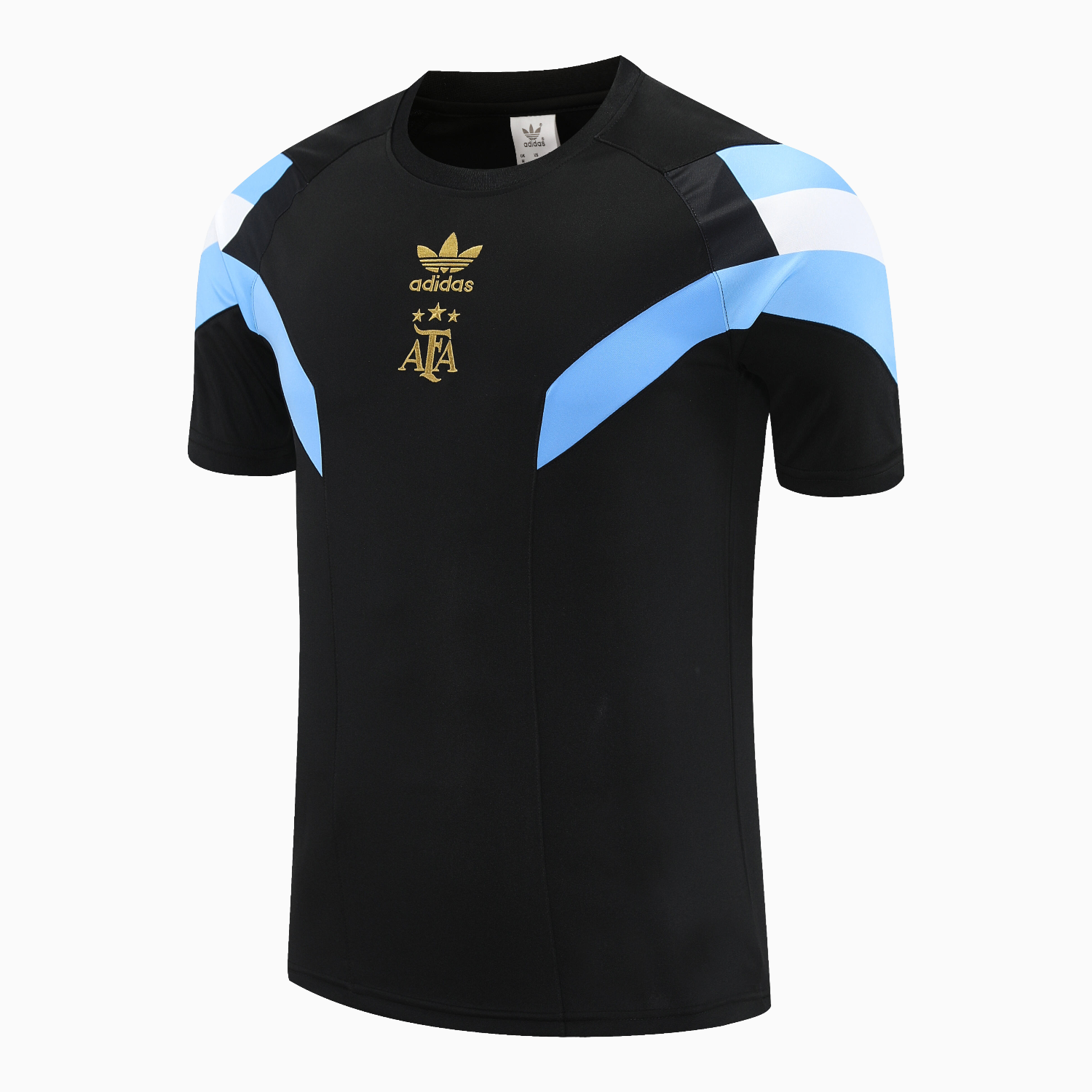 AlphaJersey-Argentina 25-26 Short-Sleeve Training Set - Blue Stripes Black Top & Black Shorts