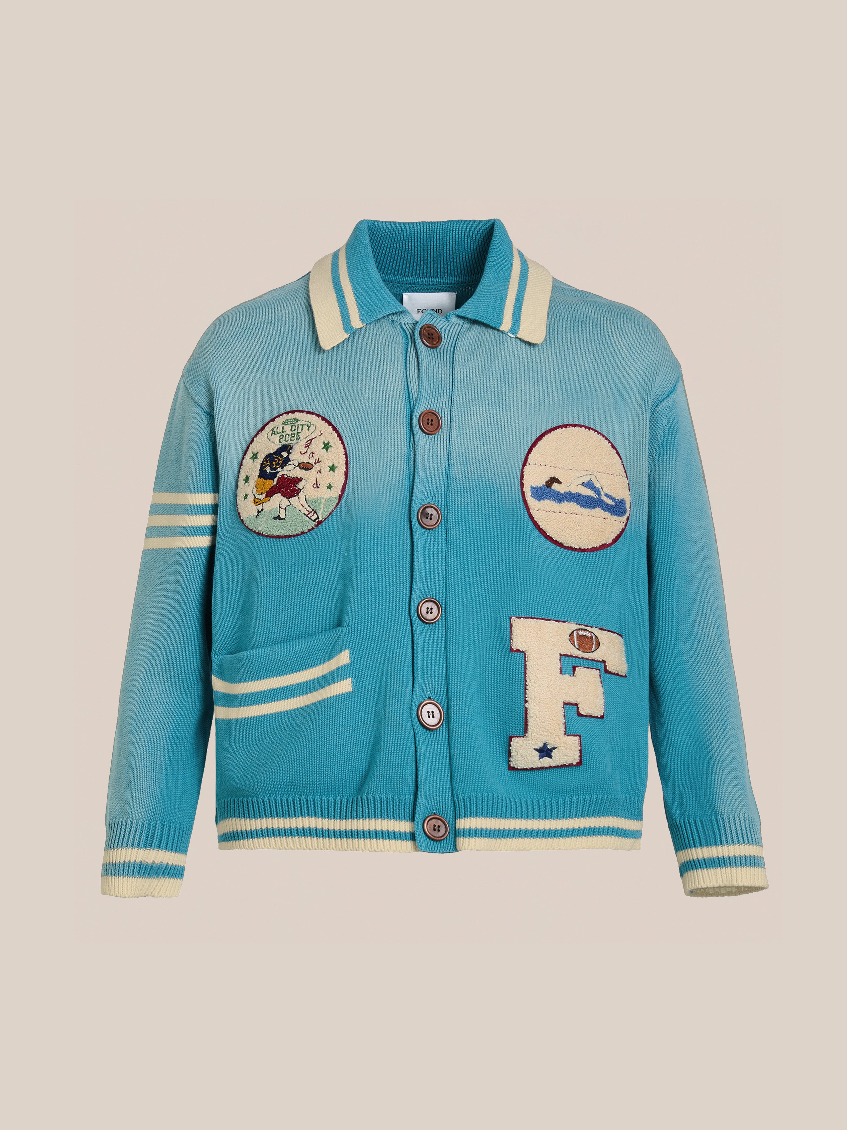 Fin Varsity Patch Collared Cardigan | Modern Menswear by yycbvcnbmmnbm