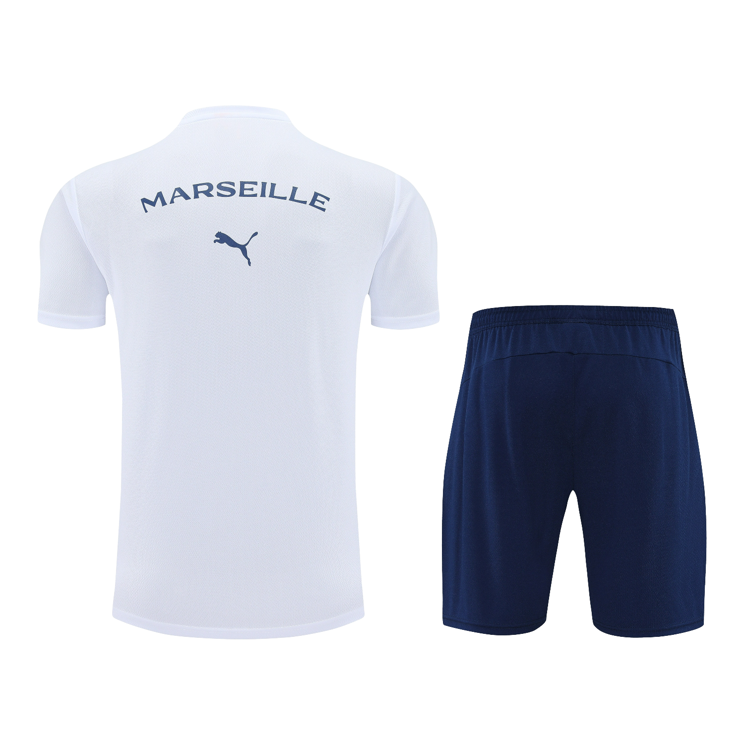 AlphaJersey-Marseille 25-26 Short-Sleeve Training Set - White Top & Blue Shorts