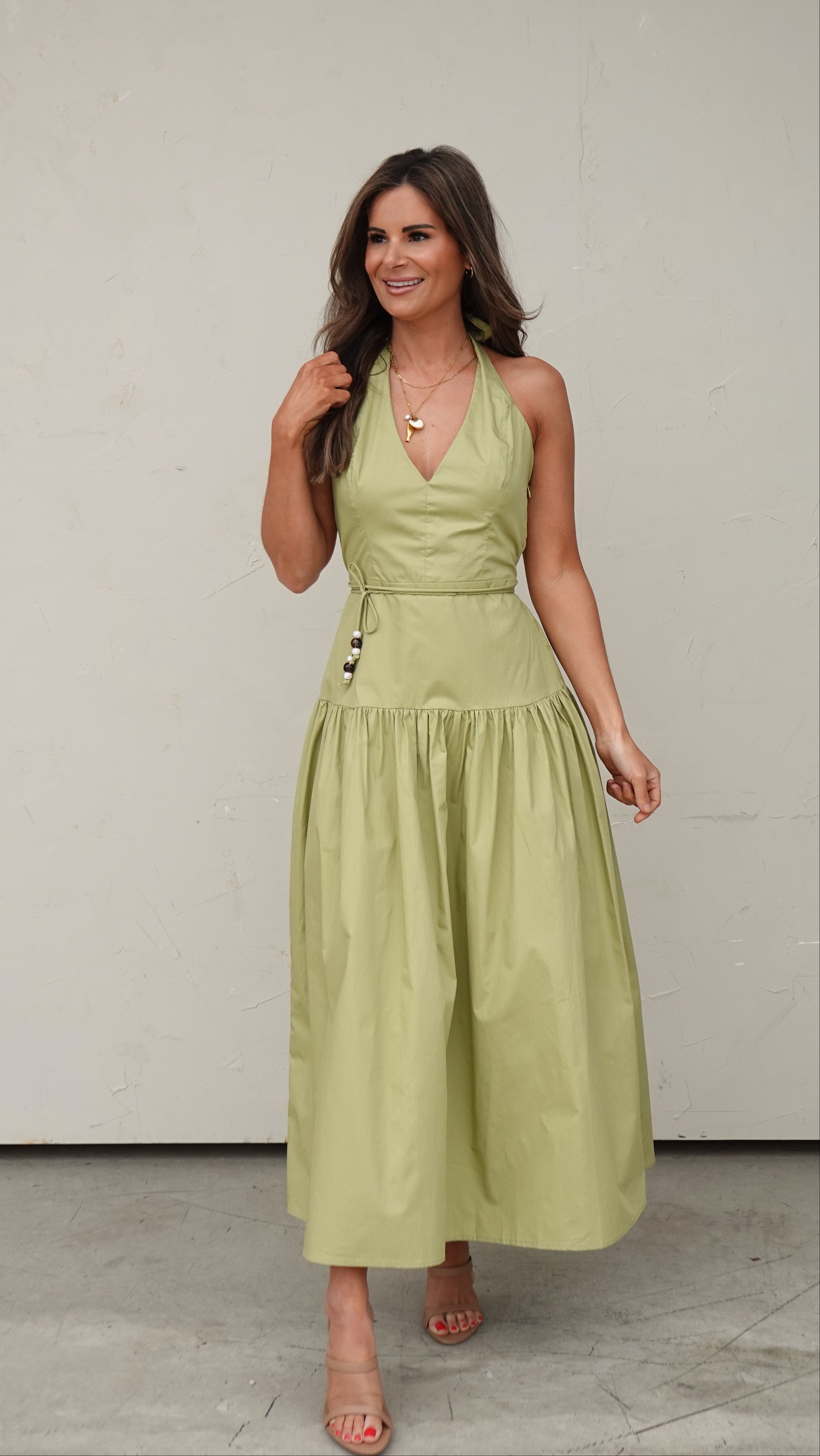 Pistachio Halter Maxi Dress | Elegant Women's Fashion by coolavocek