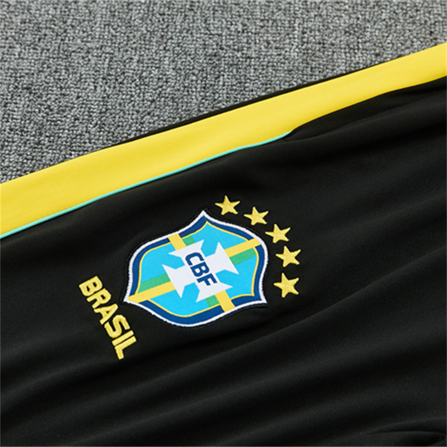 AlphaJersey-Brazil X JD 2026 Kids Long Sleeves Training Set - Black Top And Black Yellow Pants