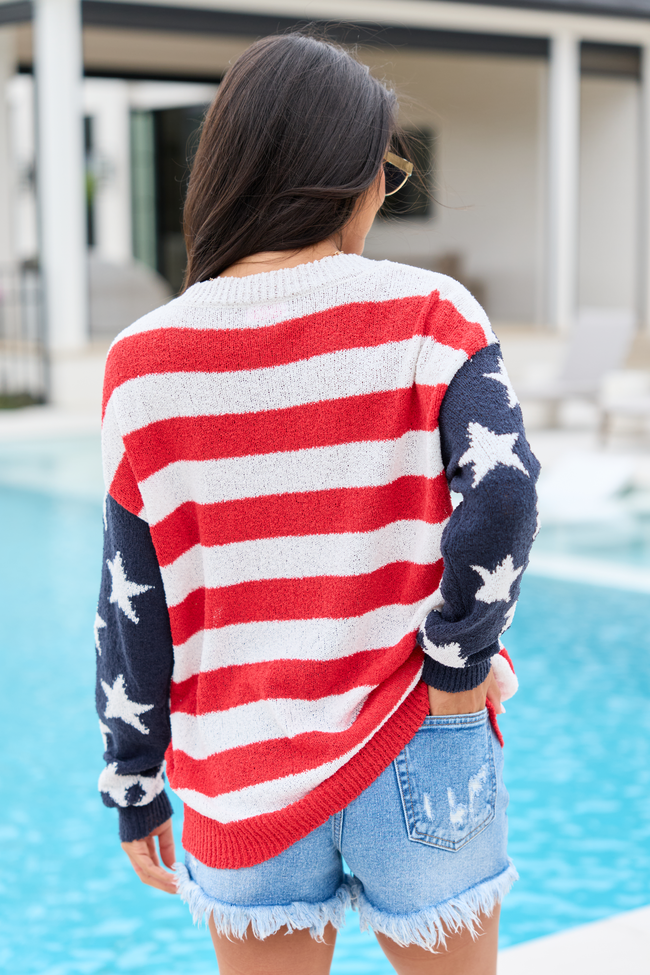 Americana Stars And Stripes Oversized Sweater DOORBUSTER | Elegant Women's Fashion by coolavocek