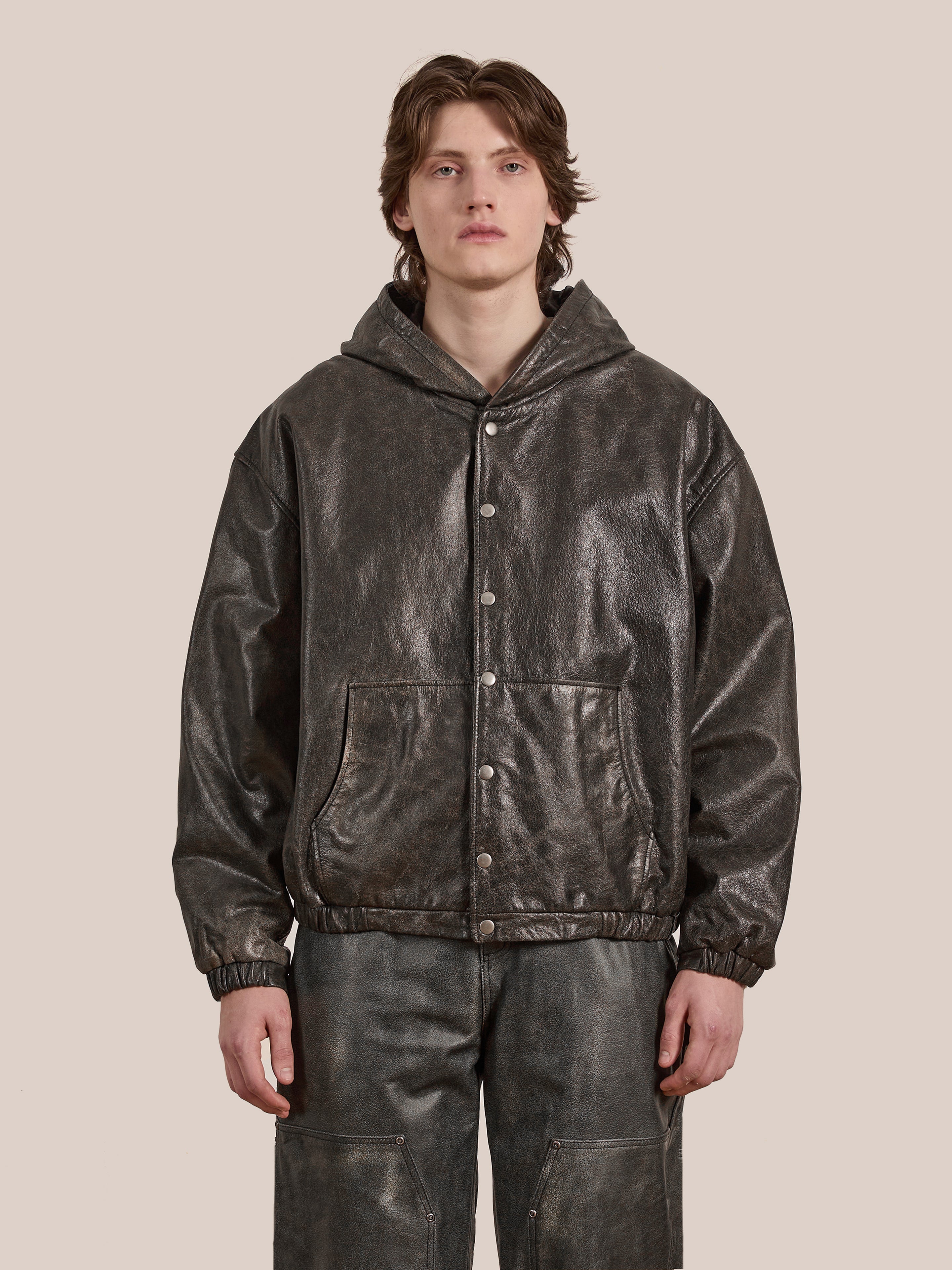 Distressed Genuine Leather Hoodie | Modern Menswear by yycbvcnbmmnbm