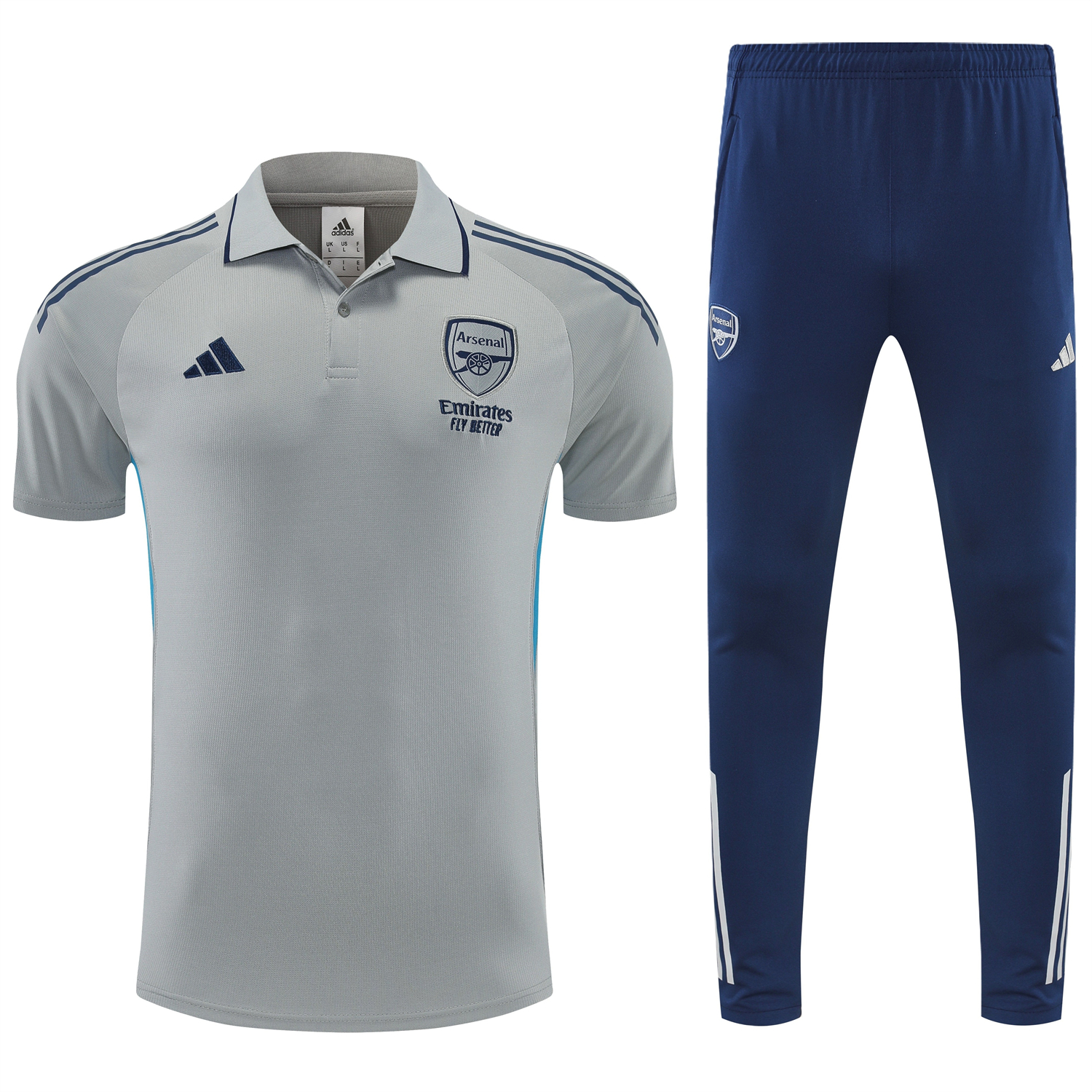 AlphaJersey-Arsenal 25-26 POLO Short-Sleeve Training Set - Grey Top and Deep Blue Pants