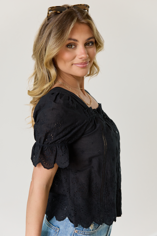 Michelle Black Eyelet Puff Sleeve Top | Elegant Women's Fashion by coolavocek