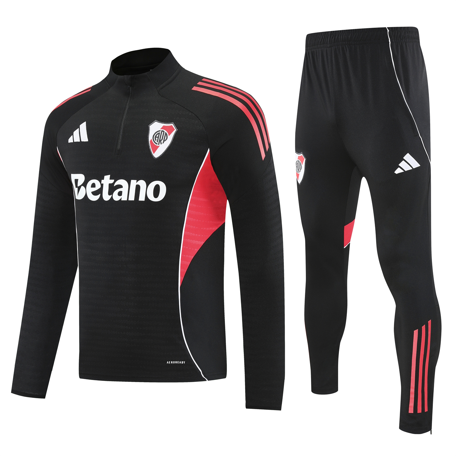 AlphaJersey-River Plate 25-26 Long Sleeves Training Set - Black With Red Top & Black Pants