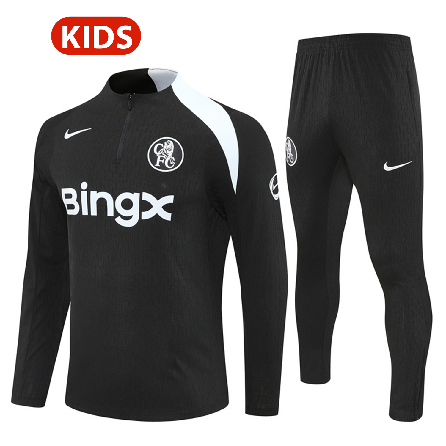 AlphaJersey-C.H.E.L.S.E.A 25-26 Kids Long Sleeve Training Set - Player Version - Black Top and Black Pants