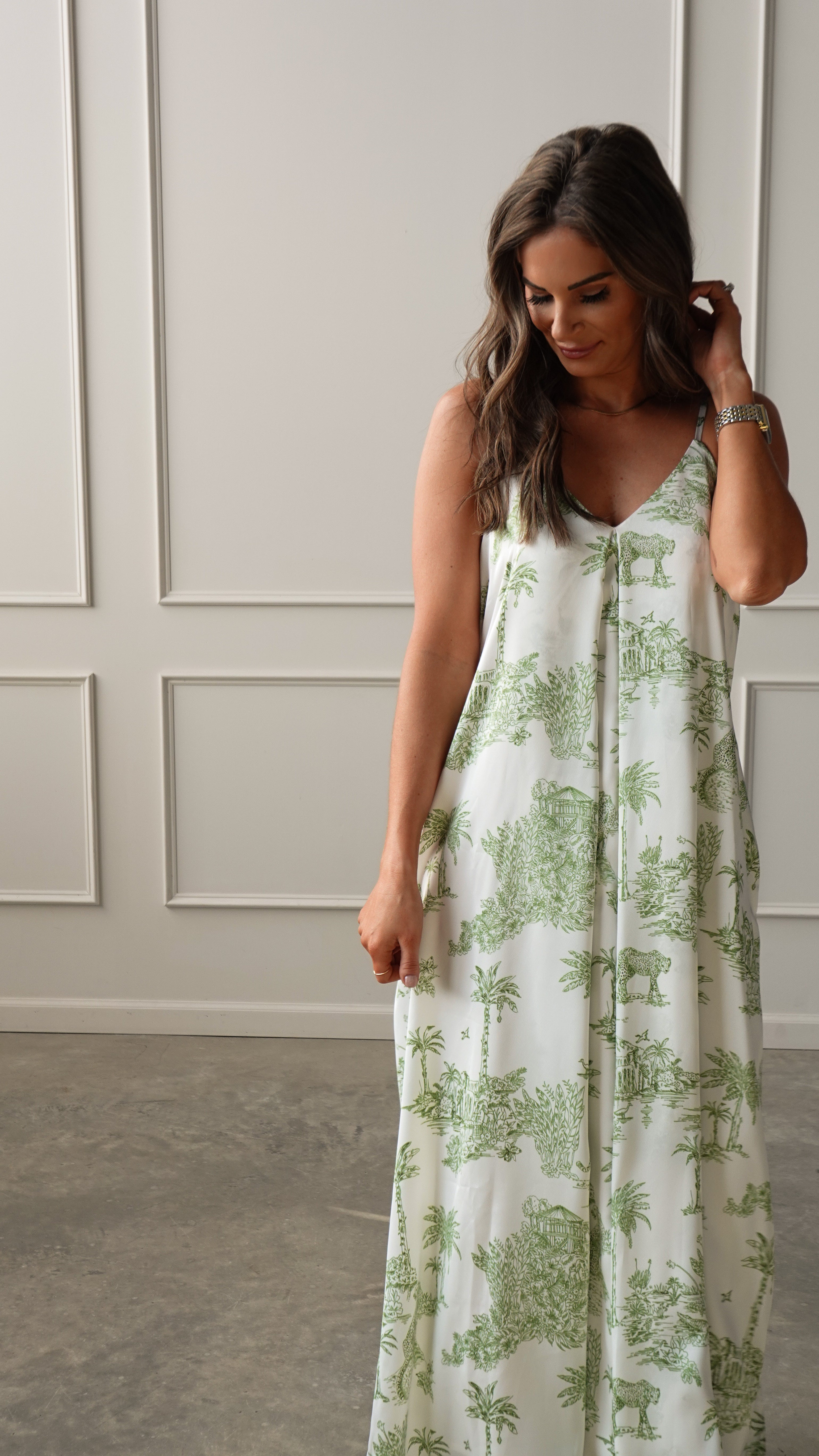 Palm Green Belted Dress | Elegant Women's Fashion by coolavocek