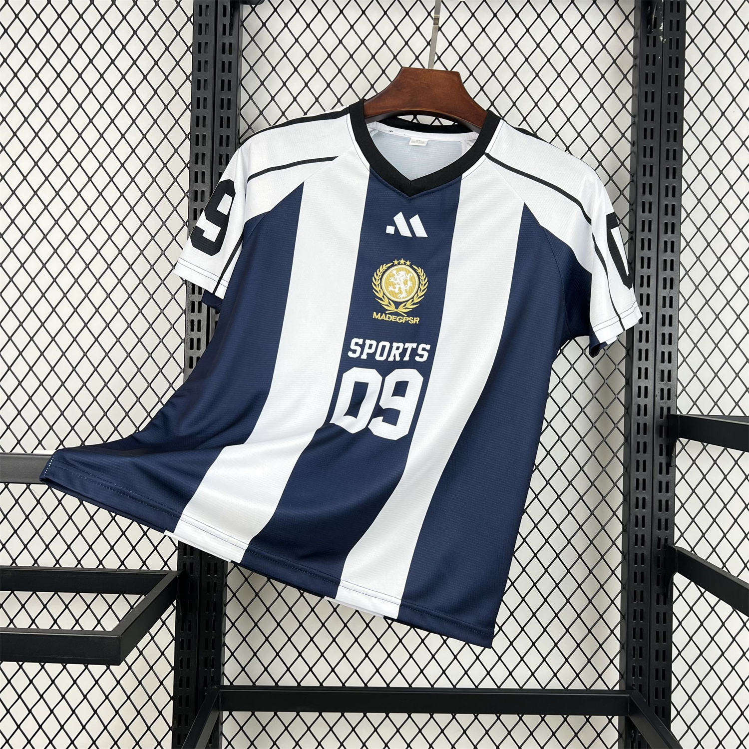 AlphaJersey-Unisex Deep Blue Striped 2026 World Cup Style V-Neck Soccer Jersey - Fans Version