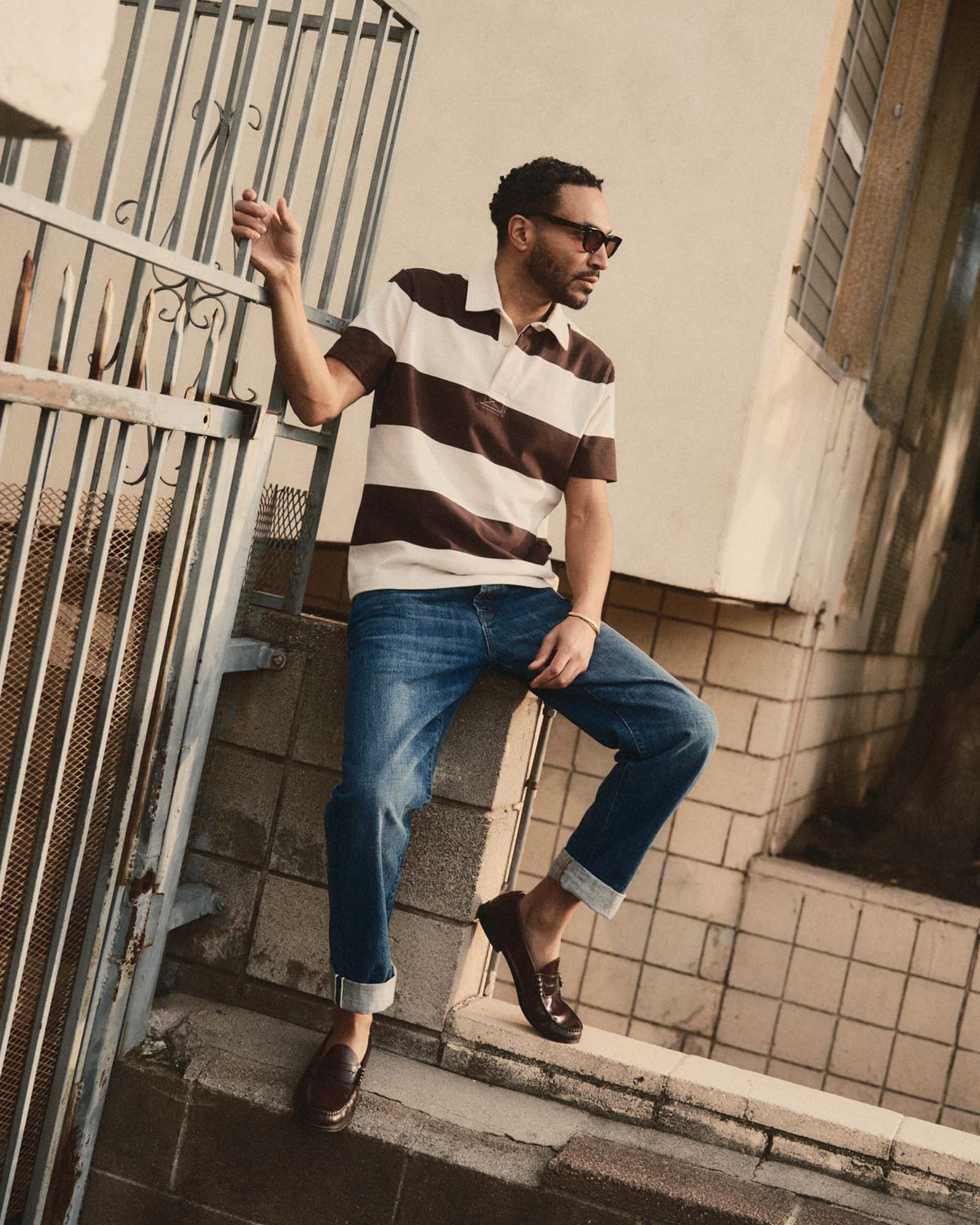 The Short Sleeve Rugby Shirt in Port Stripe | Modern Menswear by yycbvcnbmmnbm