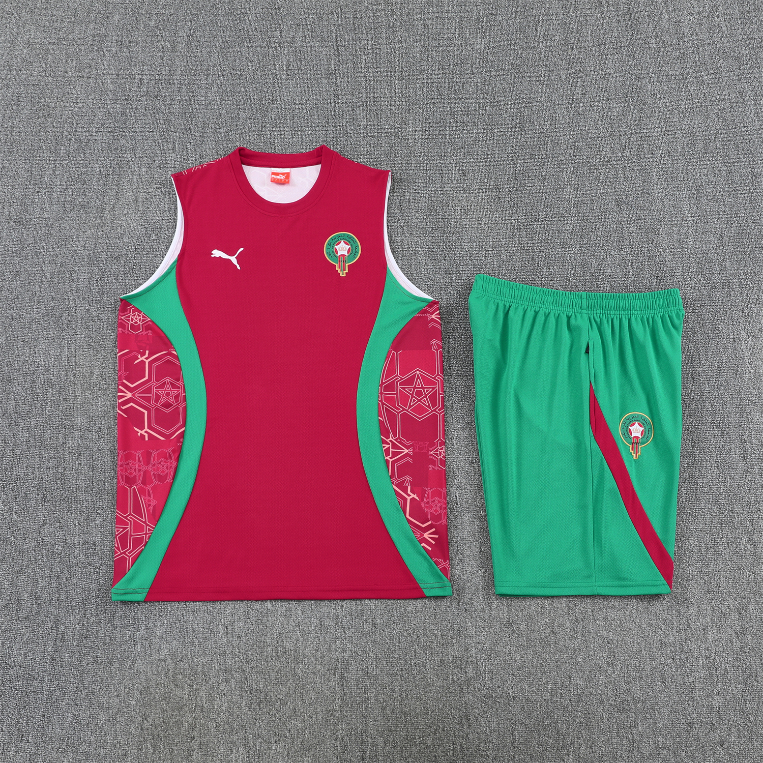 AlphaJersey-Morocco 2026 Vest Training Set - Red Top and Green Shorts