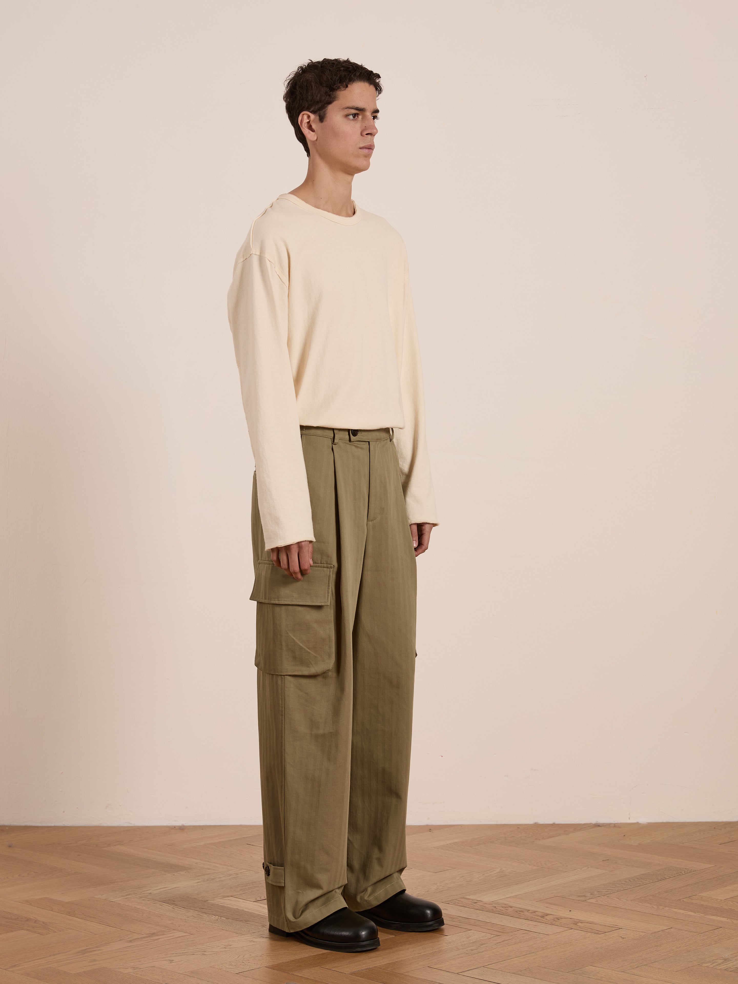 Hava Herringbone Pleated Cargo Trousers | Modern Menswear by yycbvcnbmmnbm