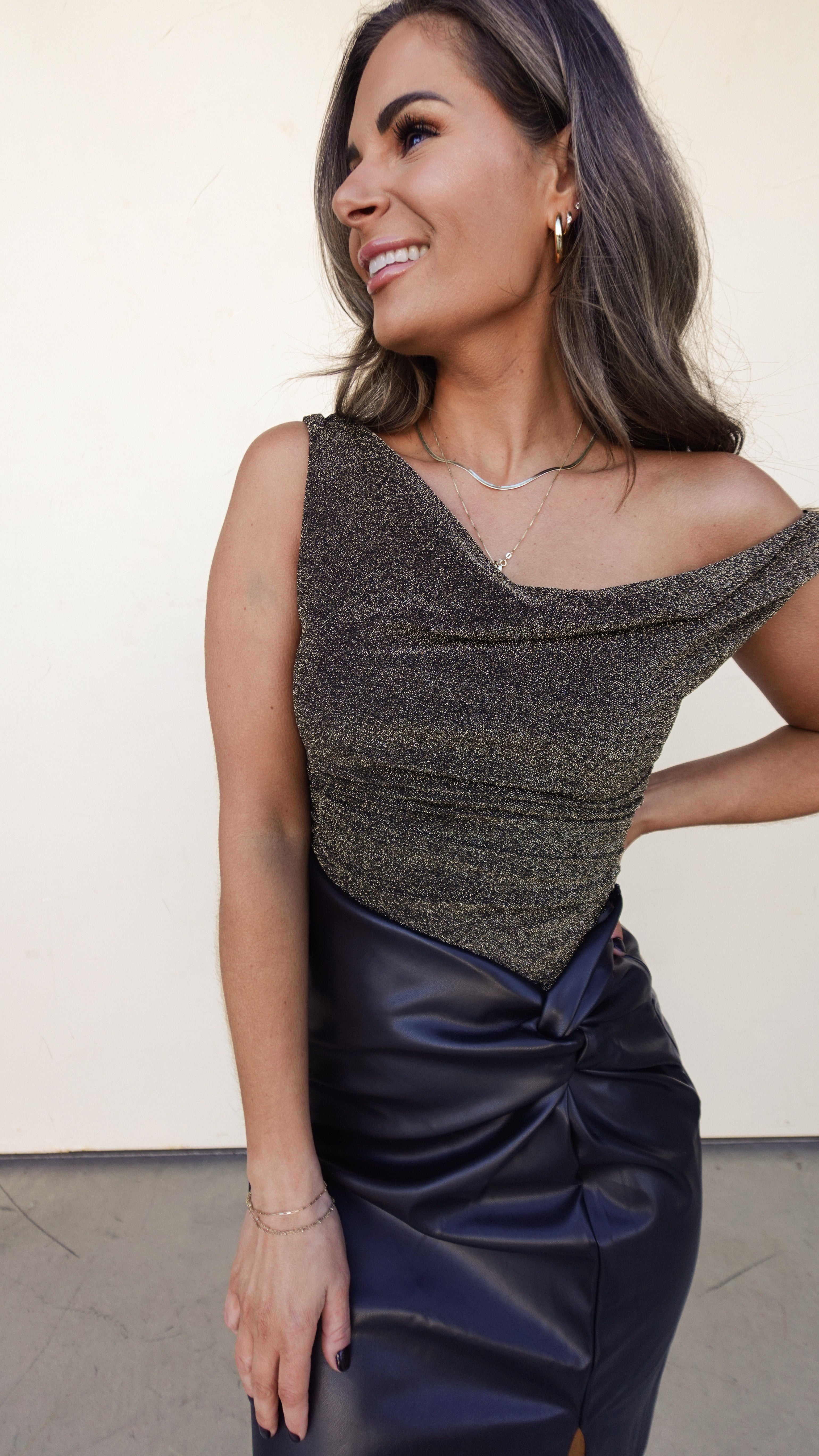 Metallic Drapey Cowl Neck Top | Elegant Women's Fashion by coolavocek