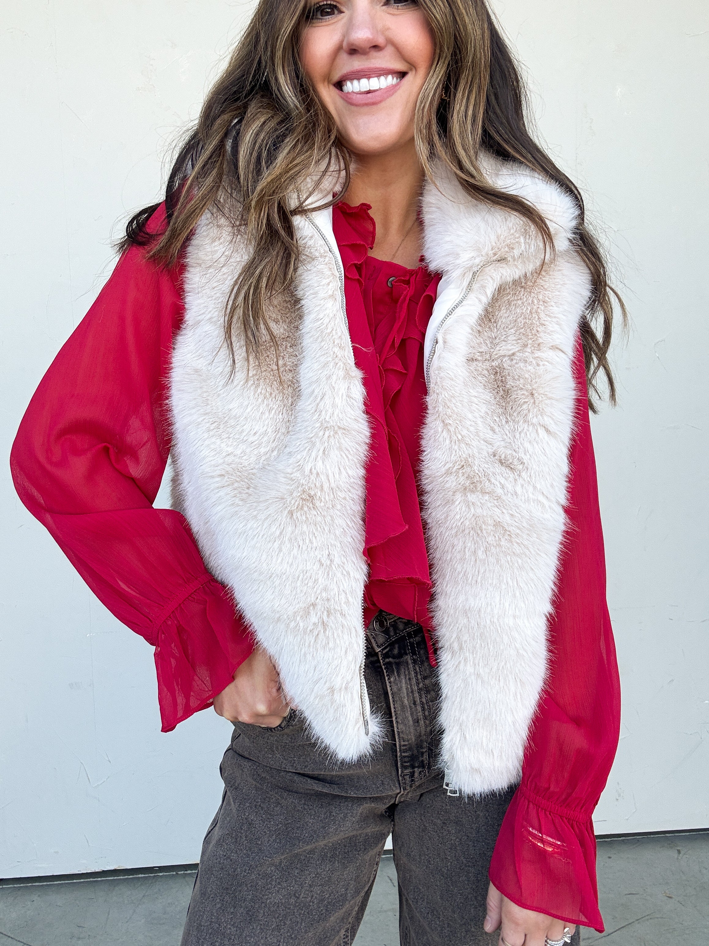 Ivory Faux Fur Vest | Elegant Women's Fashion by coolavocek