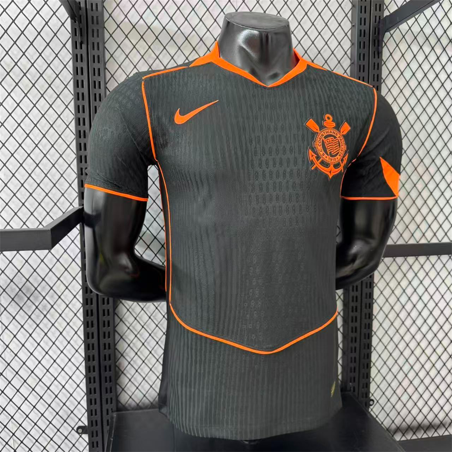 AlphaJersey-Corinthians 25-26 Third Orange Lines Black Jersey - Player Version