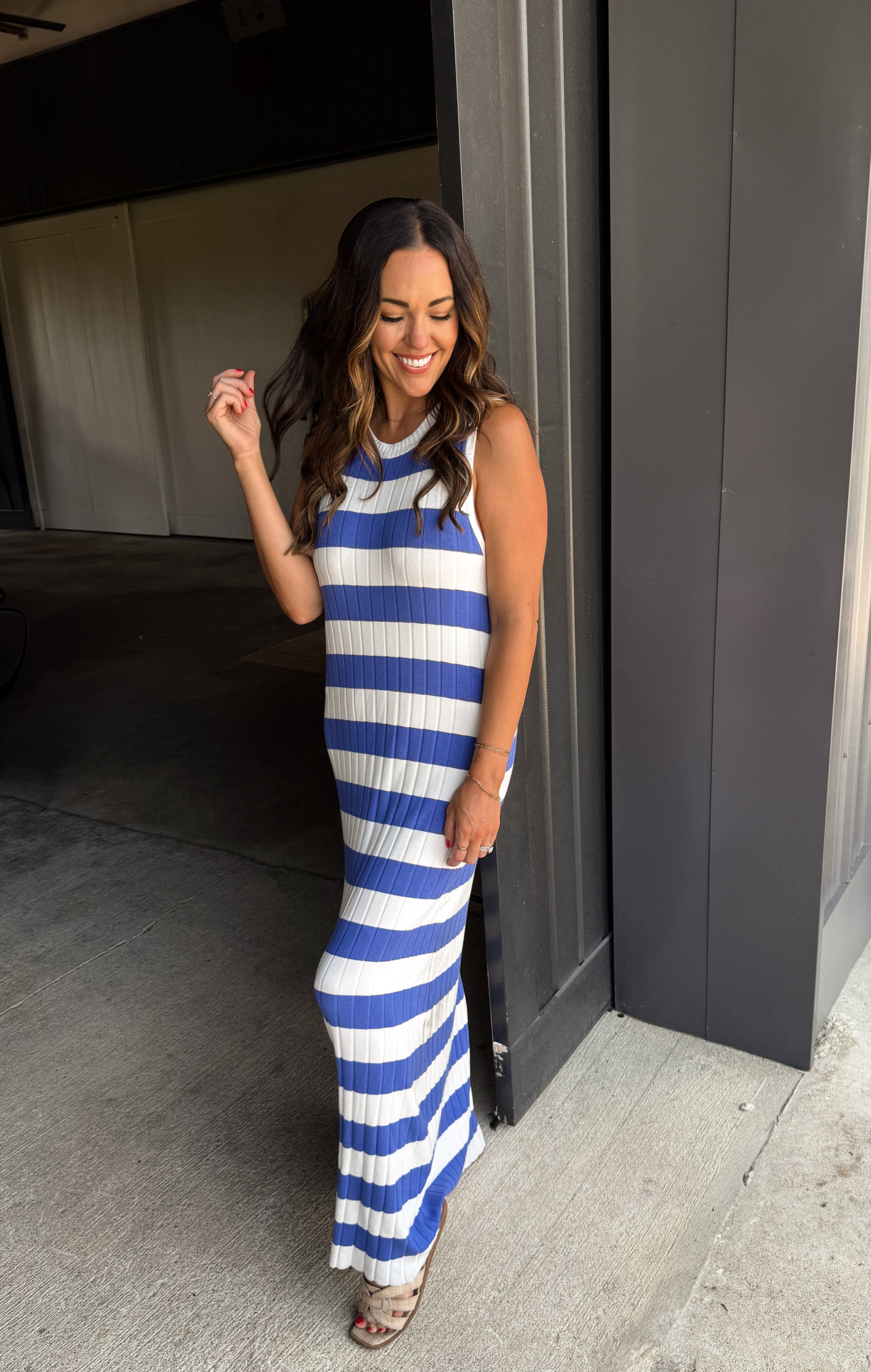 Blue/White Striped Maxi Dress | Elegant Women's Fashion by coolavocek