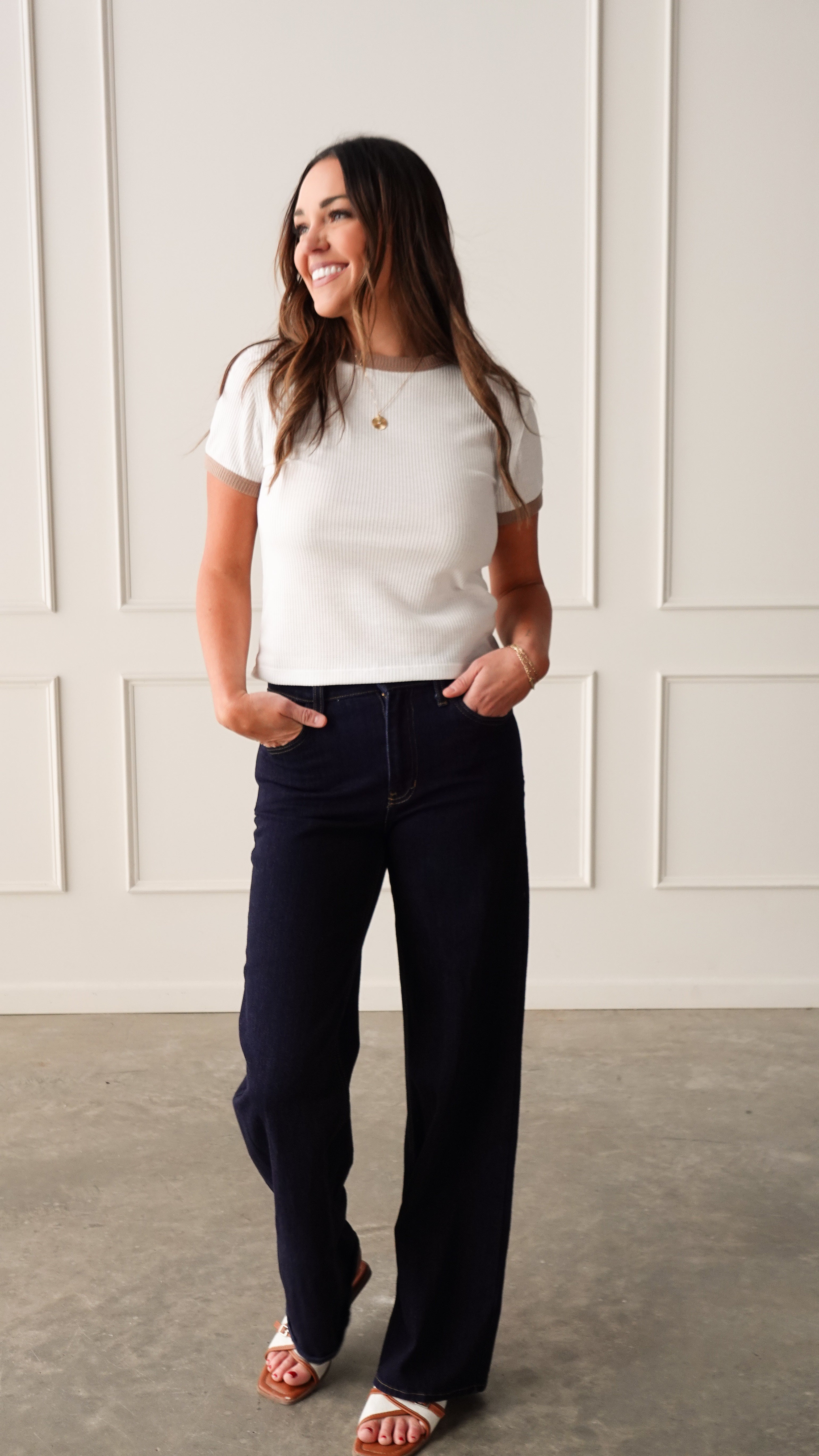 White/Mocha Waffle Tee | Elegant Women's Fashion by coolavocek