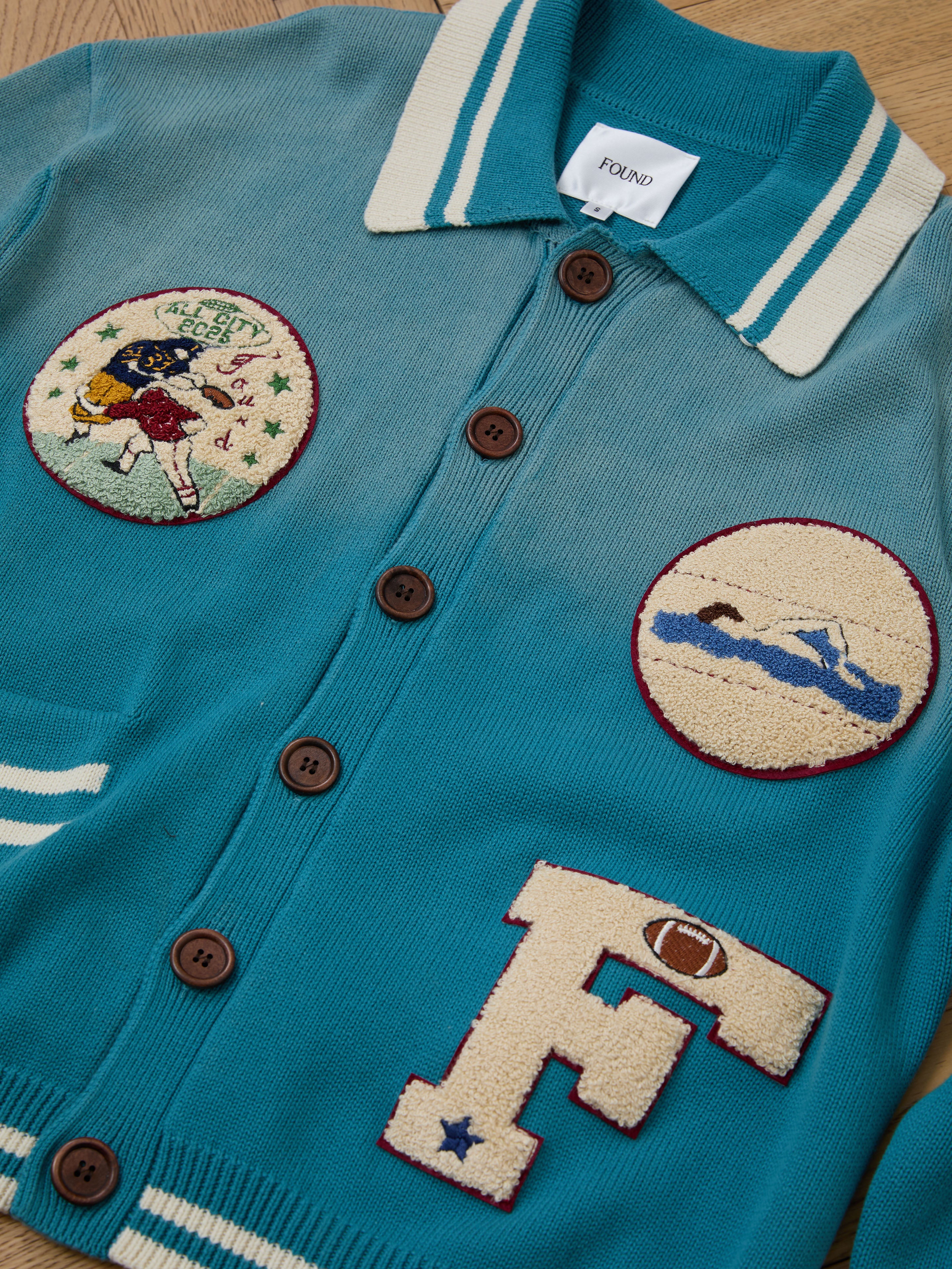 Fin Varsity Patch Collared Cardigan | Modern Menswear by yycbvcnbmmnbm
