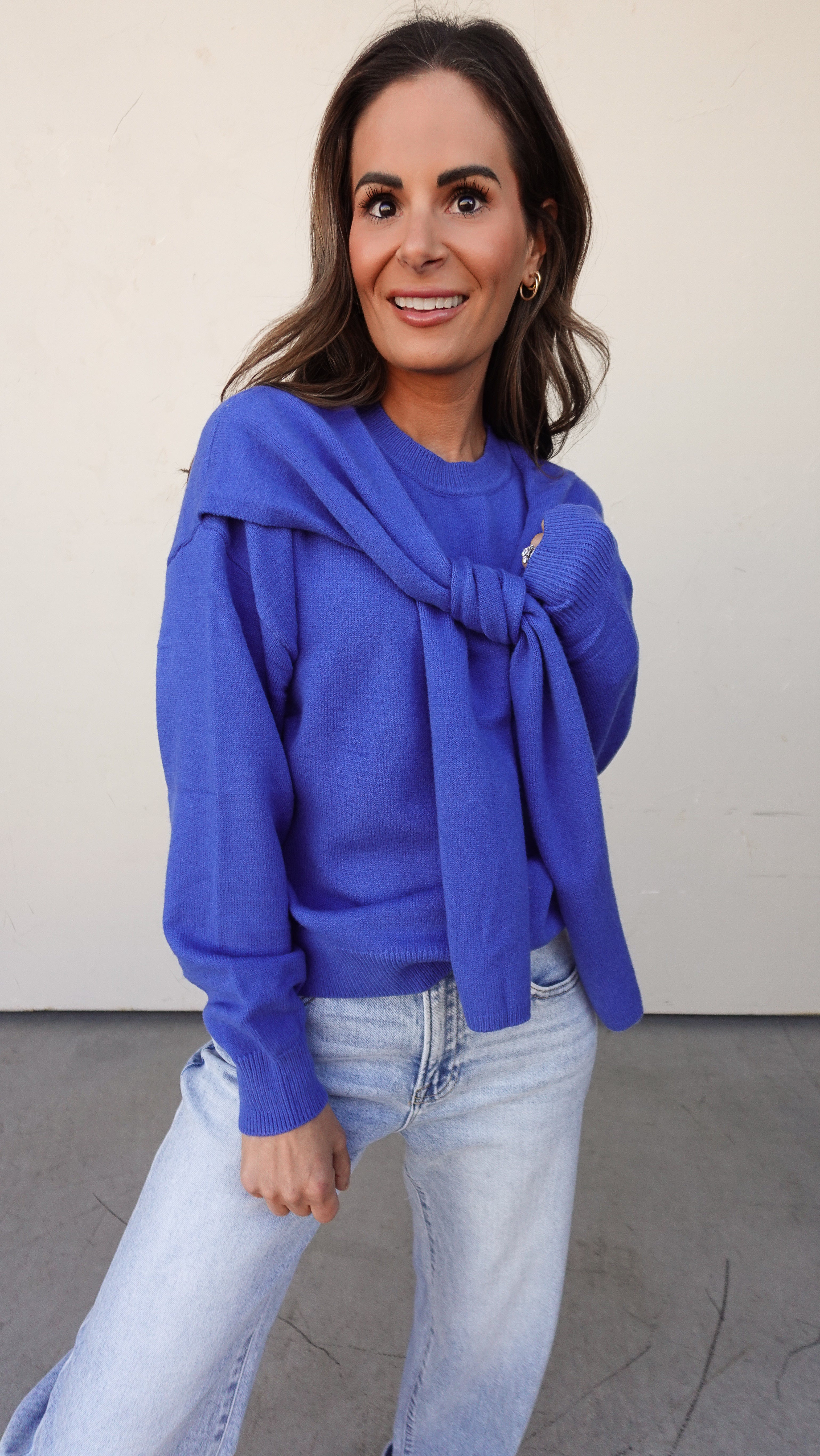 Cobalt Blue Sweater with Shoulder Draping | Elegant Women's Fashion by coolavocek