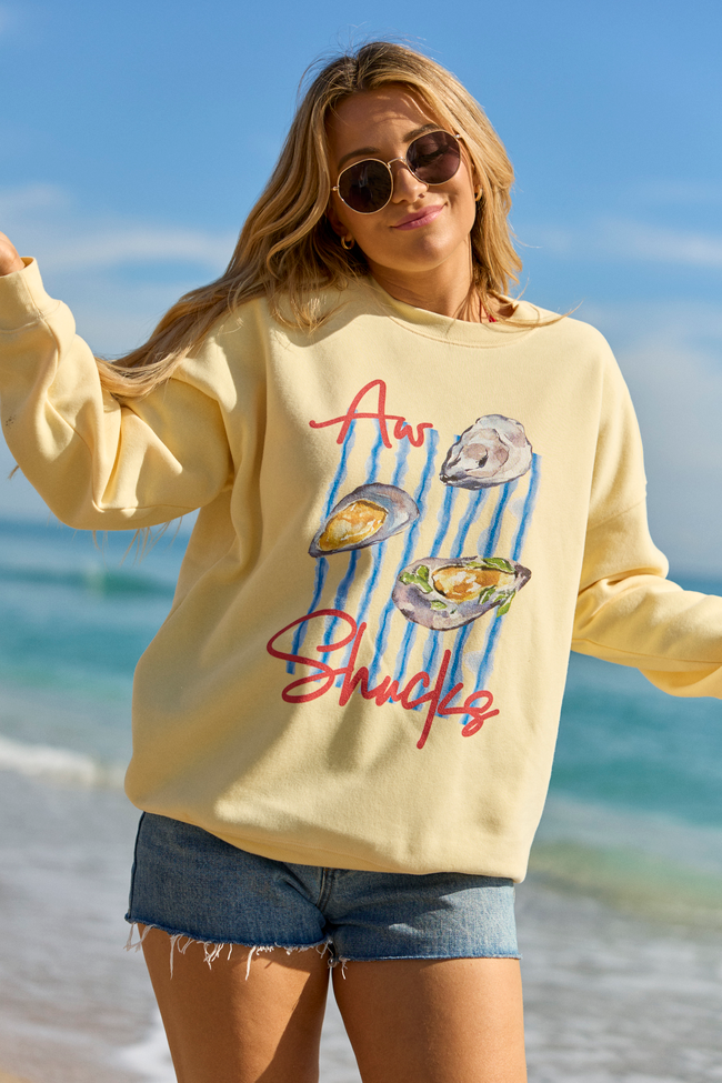 Aw Shucks Yellow Graphic Sweatshirt | Elegant Women's Fashion by coolavocek