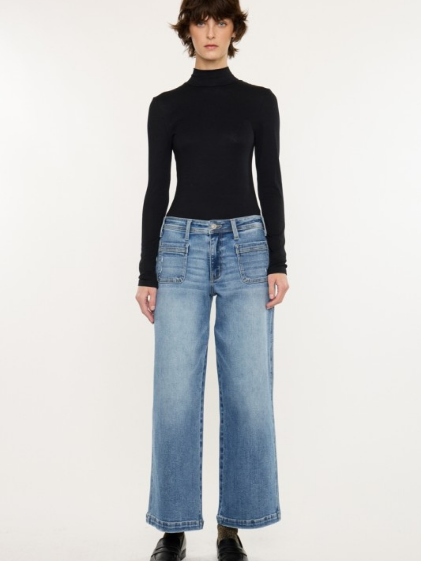 Mid Rise Front Pocket Wide Leg Denim | Elegant Women's Fashion by coolavocek