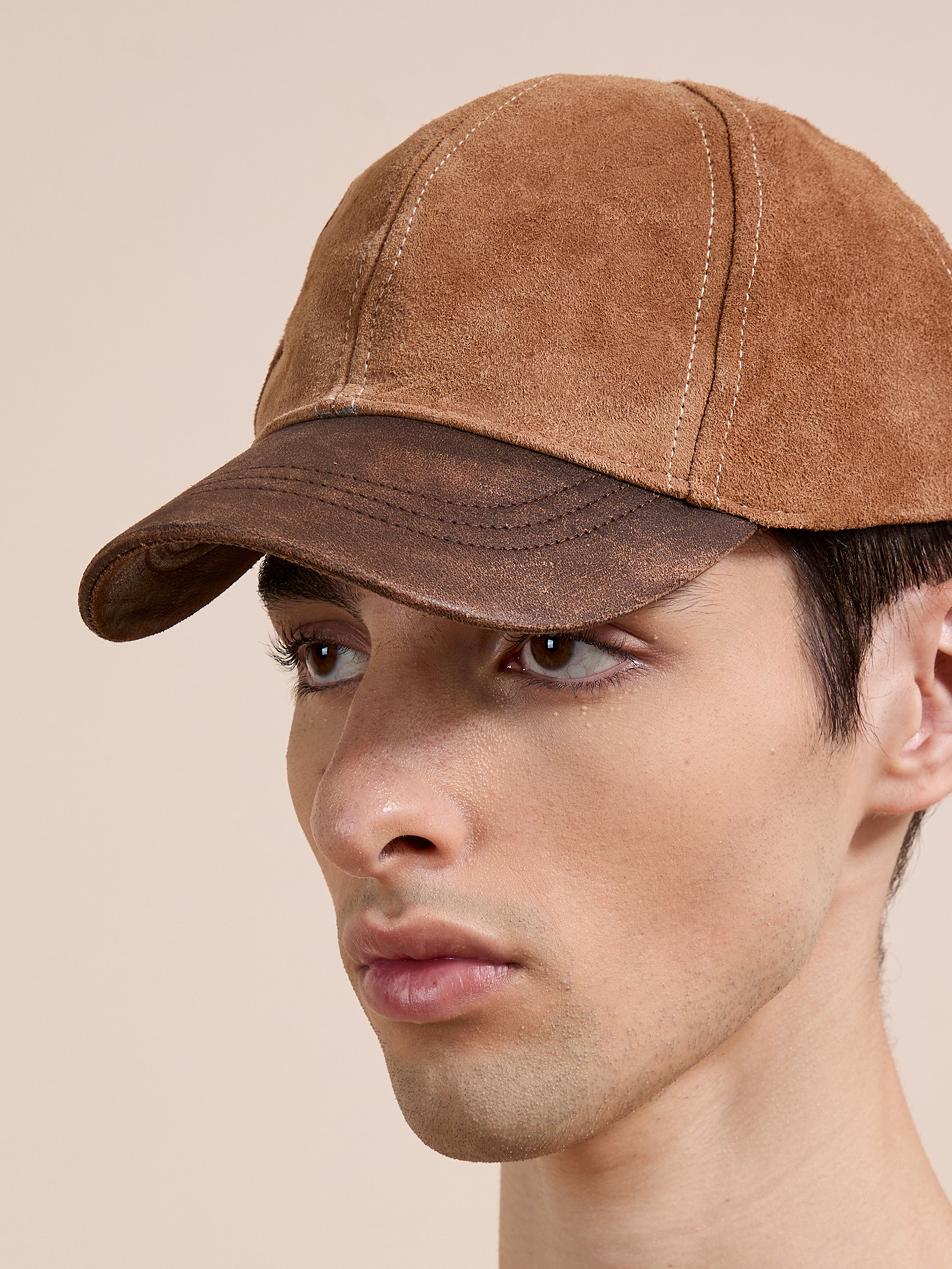 Suede Leather Contrast Distressed Cap | Modern Menswear by yycbvcnbmmnbm