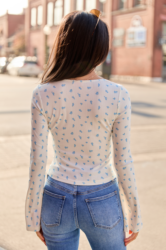 Cameron Blue And White Lace Trim Floral Top | Elegant Women's Fashion by coolavocek