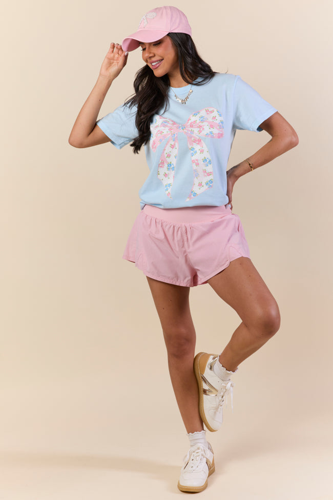 Floral Bow Light Blue Graphic Tee | Elegant Women's Fashion by coolavocek