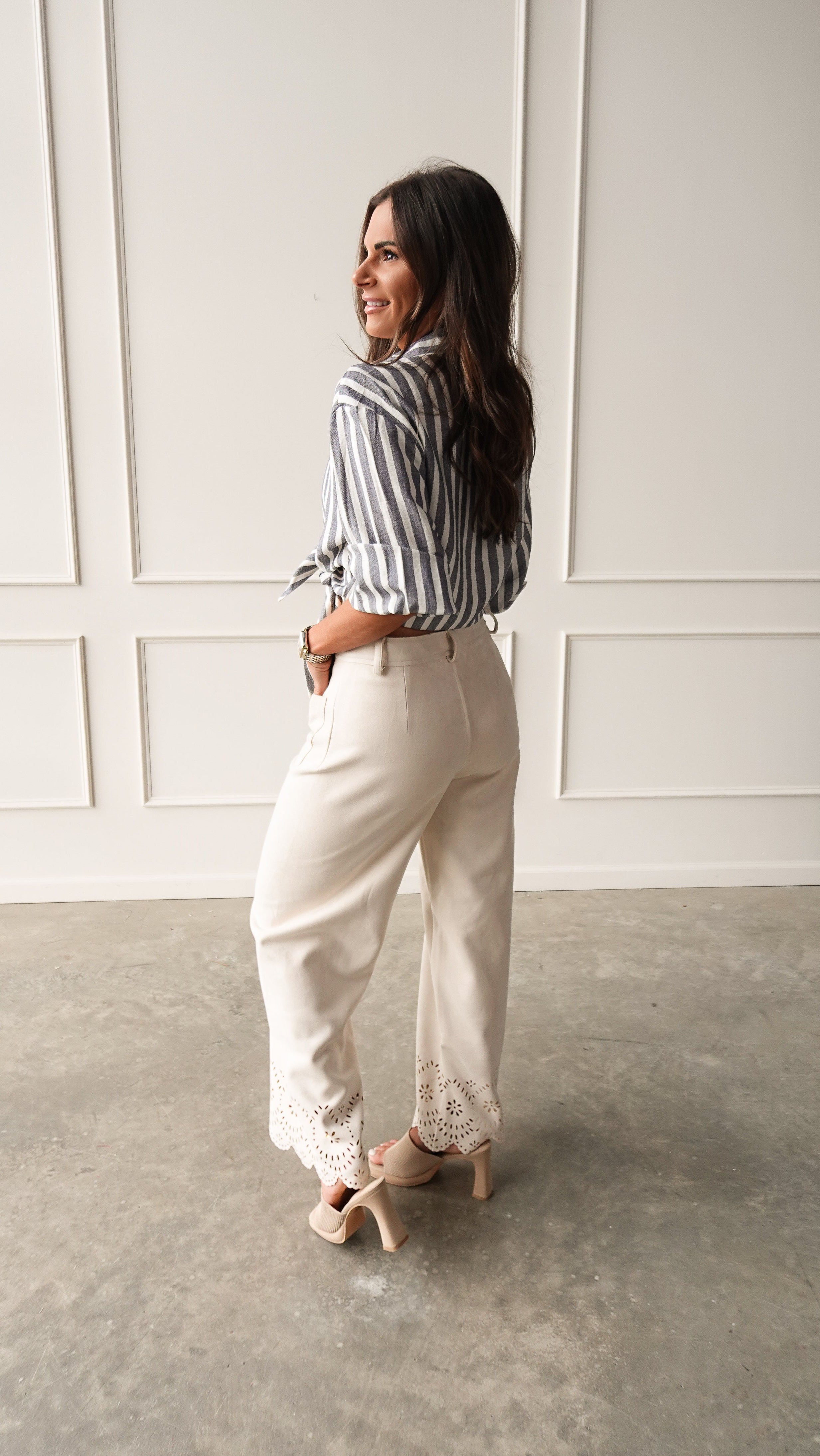 Bone Suede Pant with Eyelet Detail | Elegant Women's Fashion by coolavocek