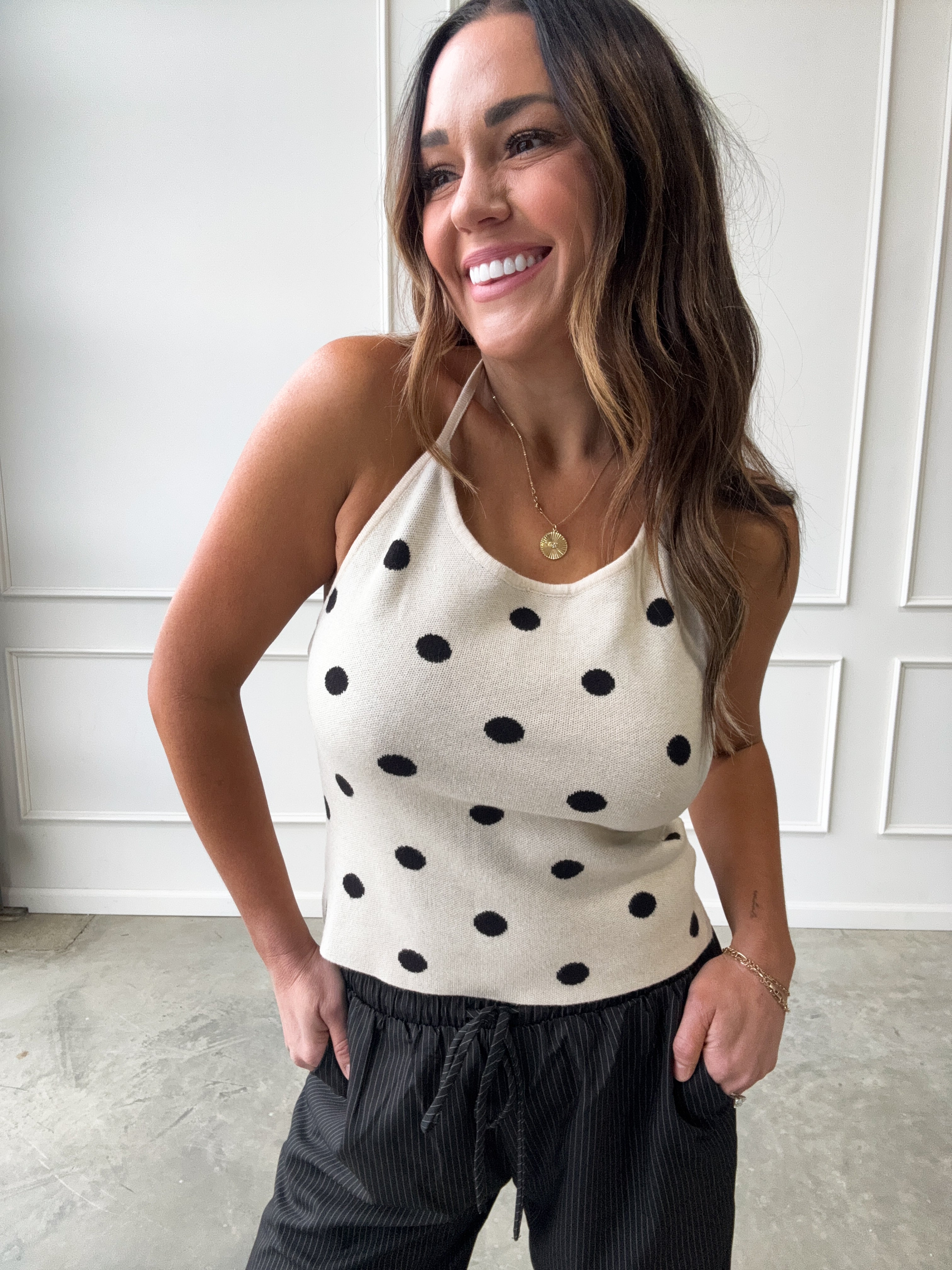 Knit Polka Dot Halter Top | Elegant Women's Fashion by coolavocek