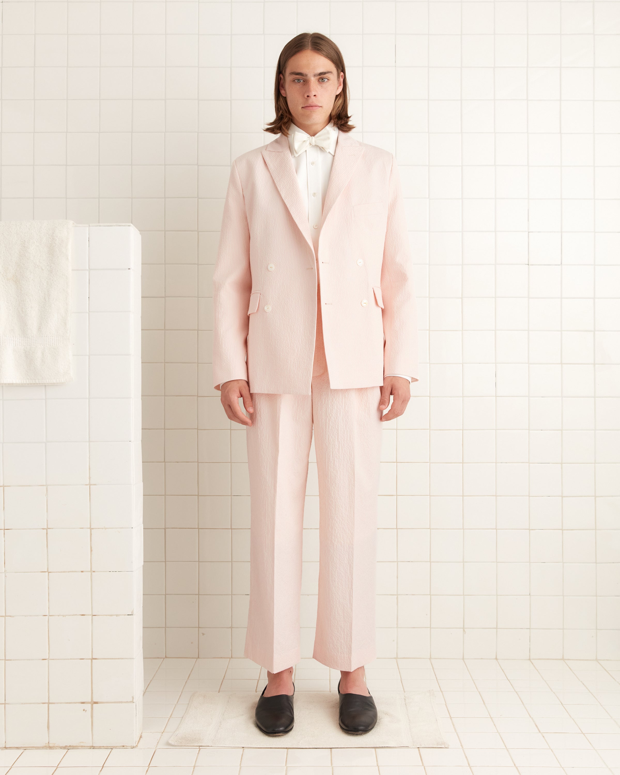 Club Stripe Double-Breasted Suit Jacket - Pink/White | Modern Menswear by yycbvcnbmmnbm