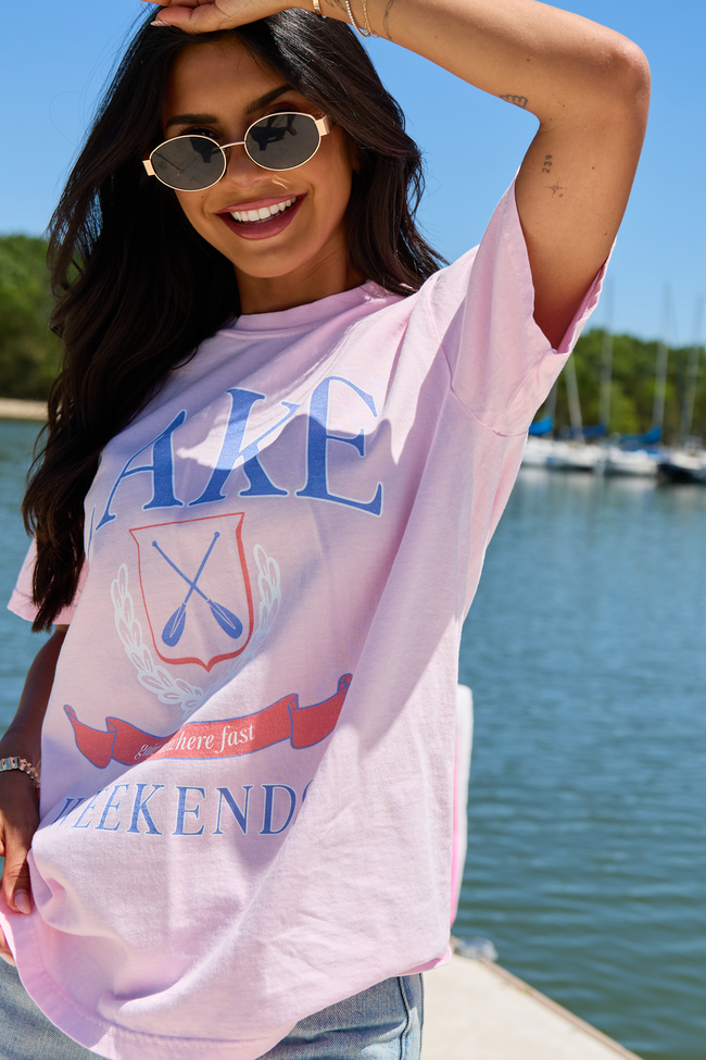 Lake Weekends Light Pink Graphic Tee | Elegant Women's Fashion by coolavocek