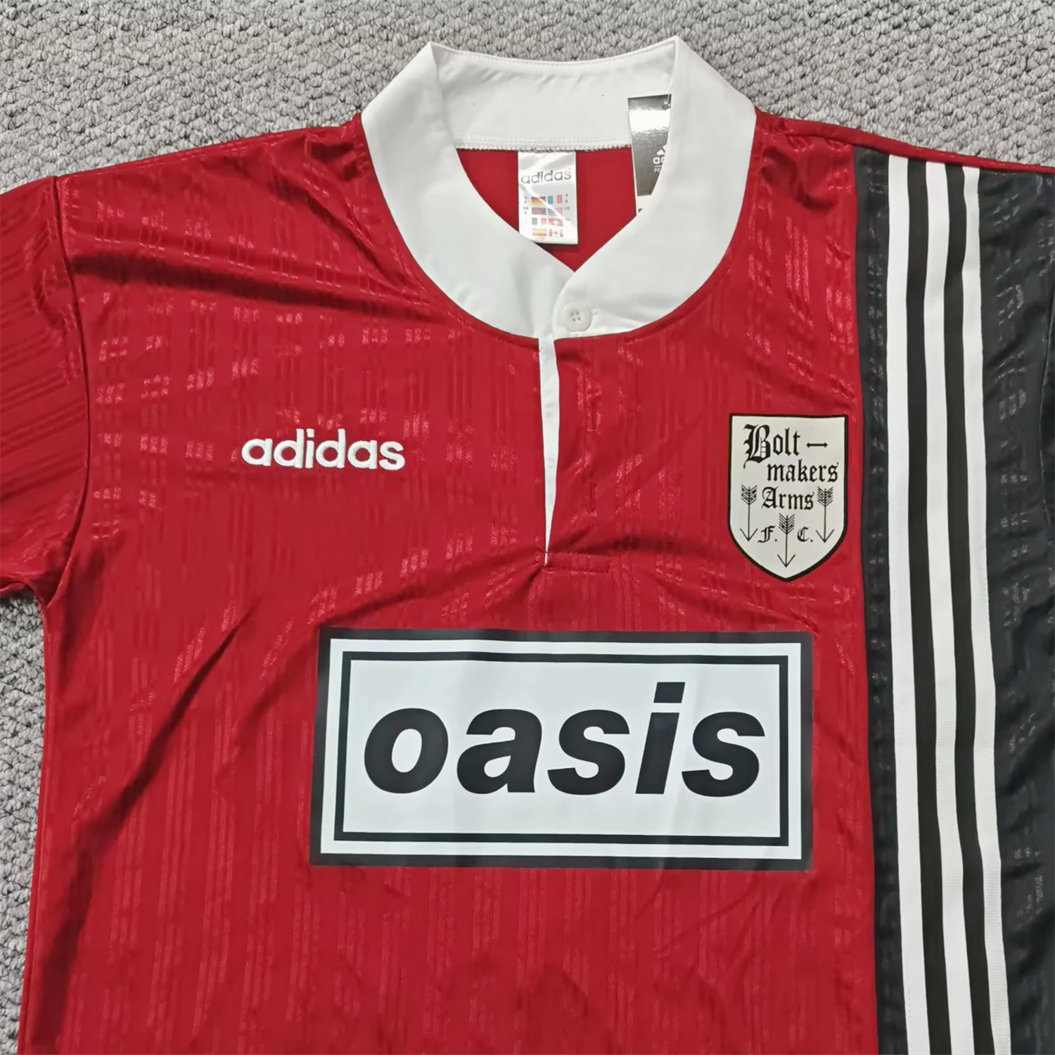 AlphaJersey-Retro Boltmakers Arms 1996 Oasis Originals Red And Black Jersey