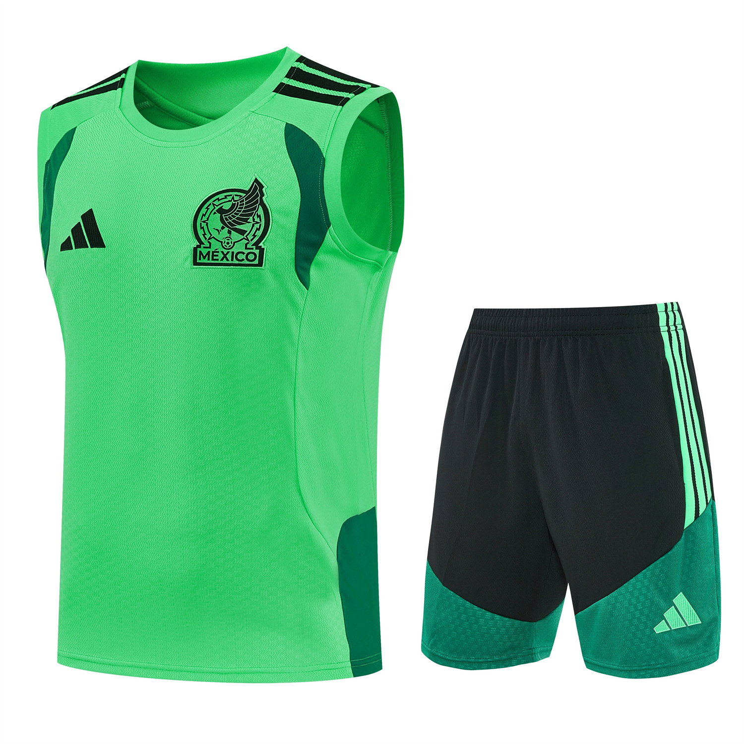 AlphaJersey-Mexico 2026 Vest Training Set - Green Vest and Black Shorts