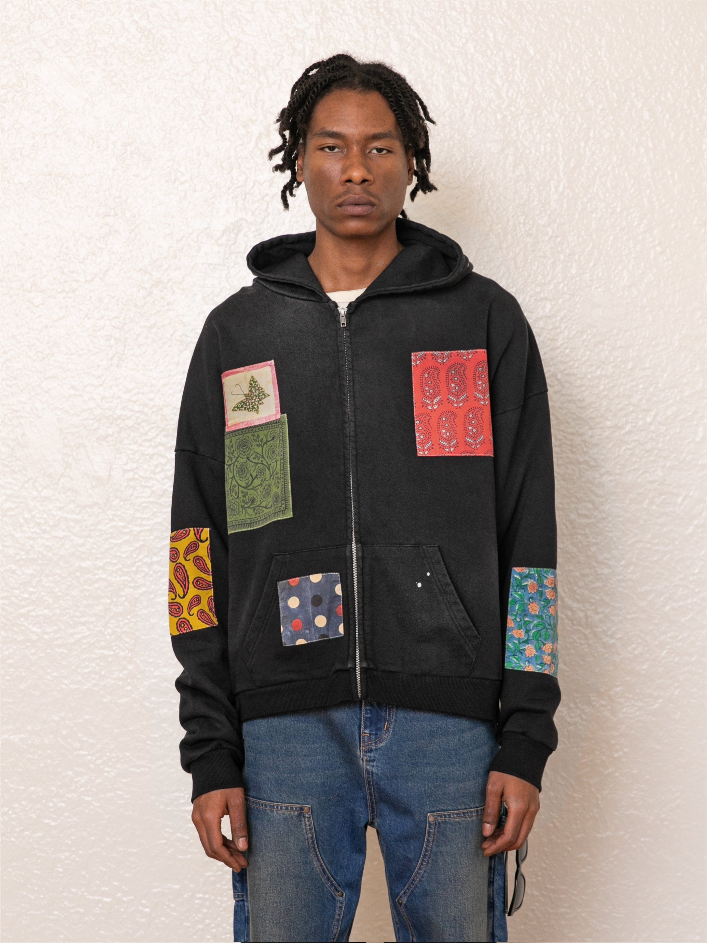 Tapestry Patchwork Zip Up Hoodie | Modern Menswear by yycbvcnbmmnbm