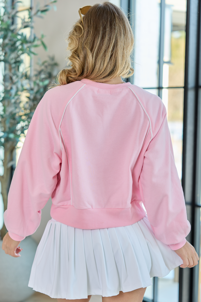 Baseline Pink Piped Lounge Crewneck Sweatshirt SALE | Elegant Women's Fashion by coolavocek