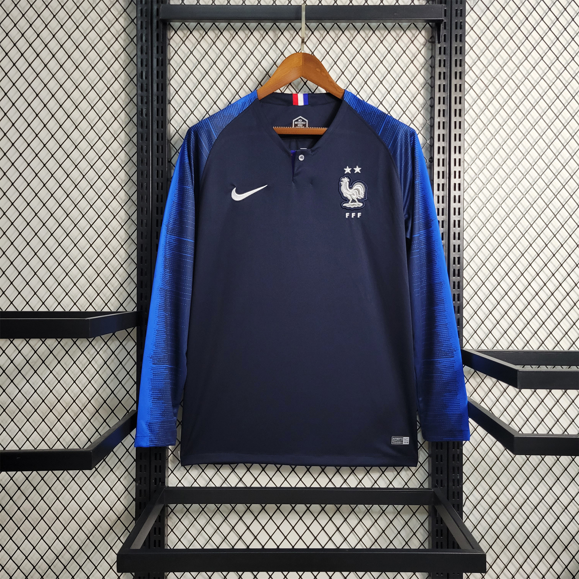 AlphaJersey-Retro France 2018 Home Stadium Long Sleeve Jersey