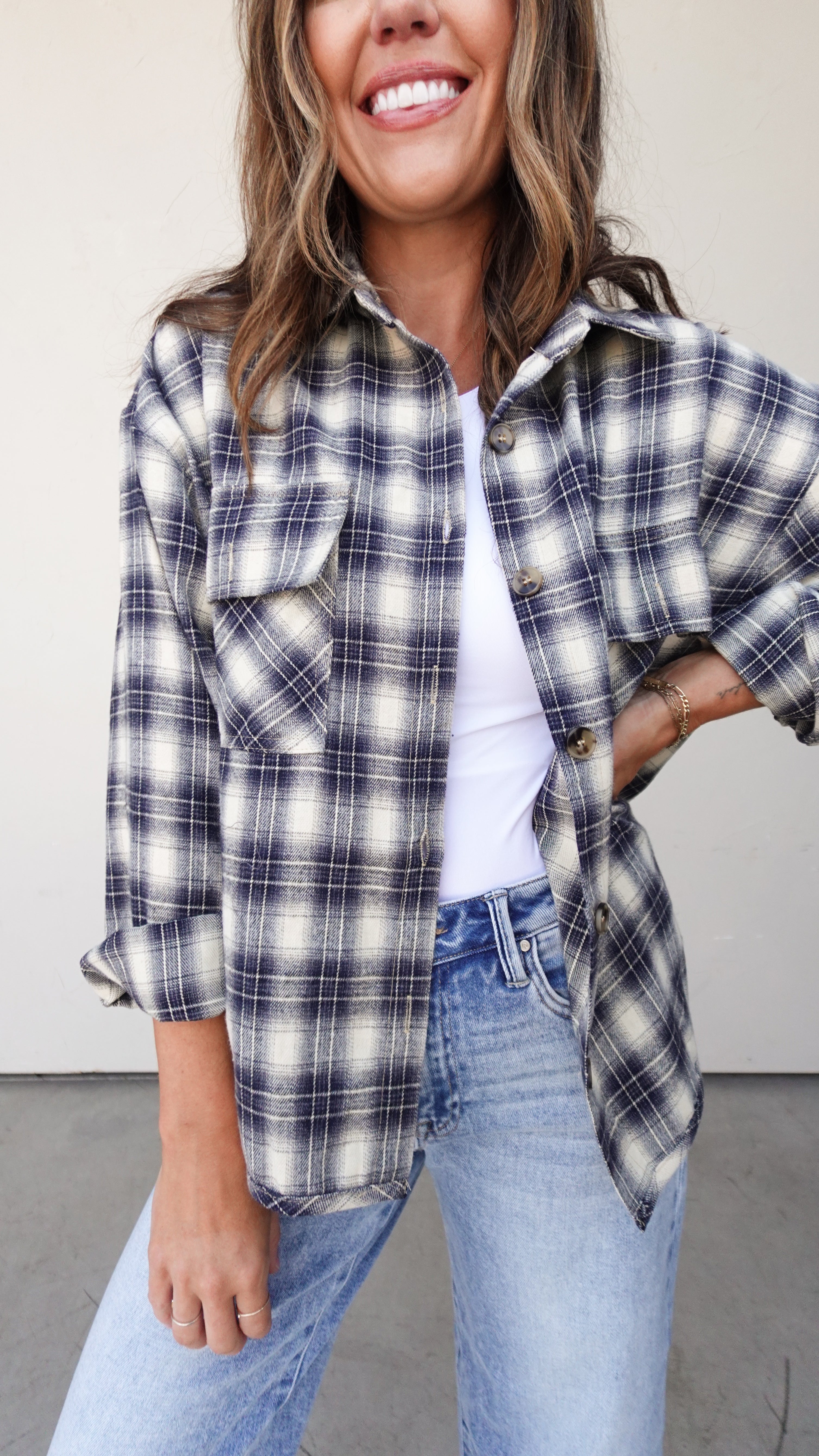 Navy Plaid Flannel | Elegant Women's Fashion by coolavocek