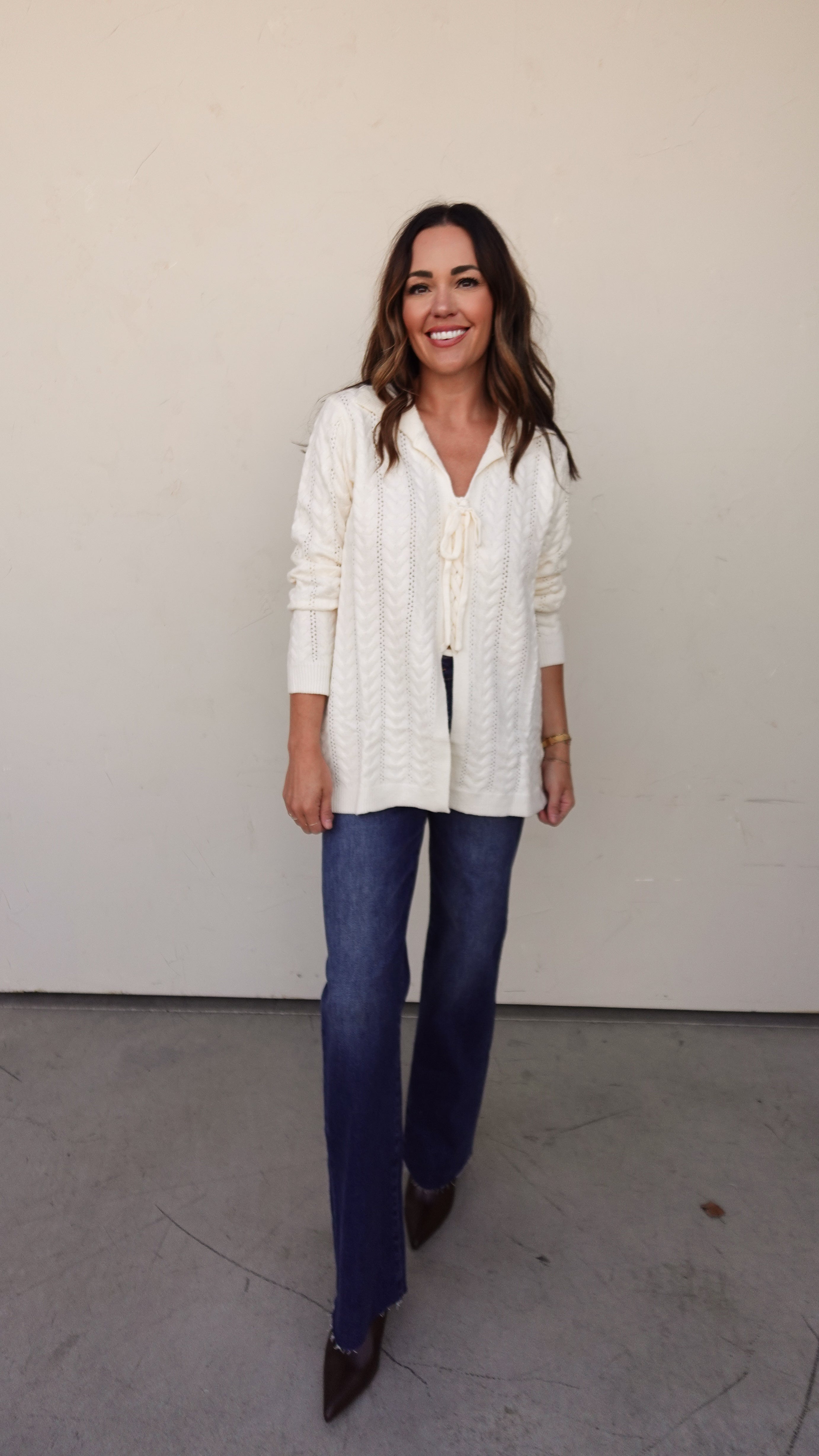 Cream Cableknit Lace Up Sweater | Elegant Women's Fashion by coolavocek