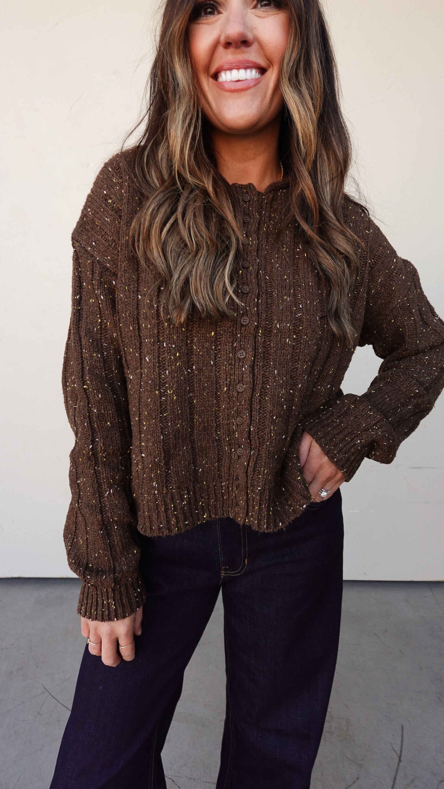 Brown Ribbed Knit Cardigan | Elegant Women's Fashion by coolavocek