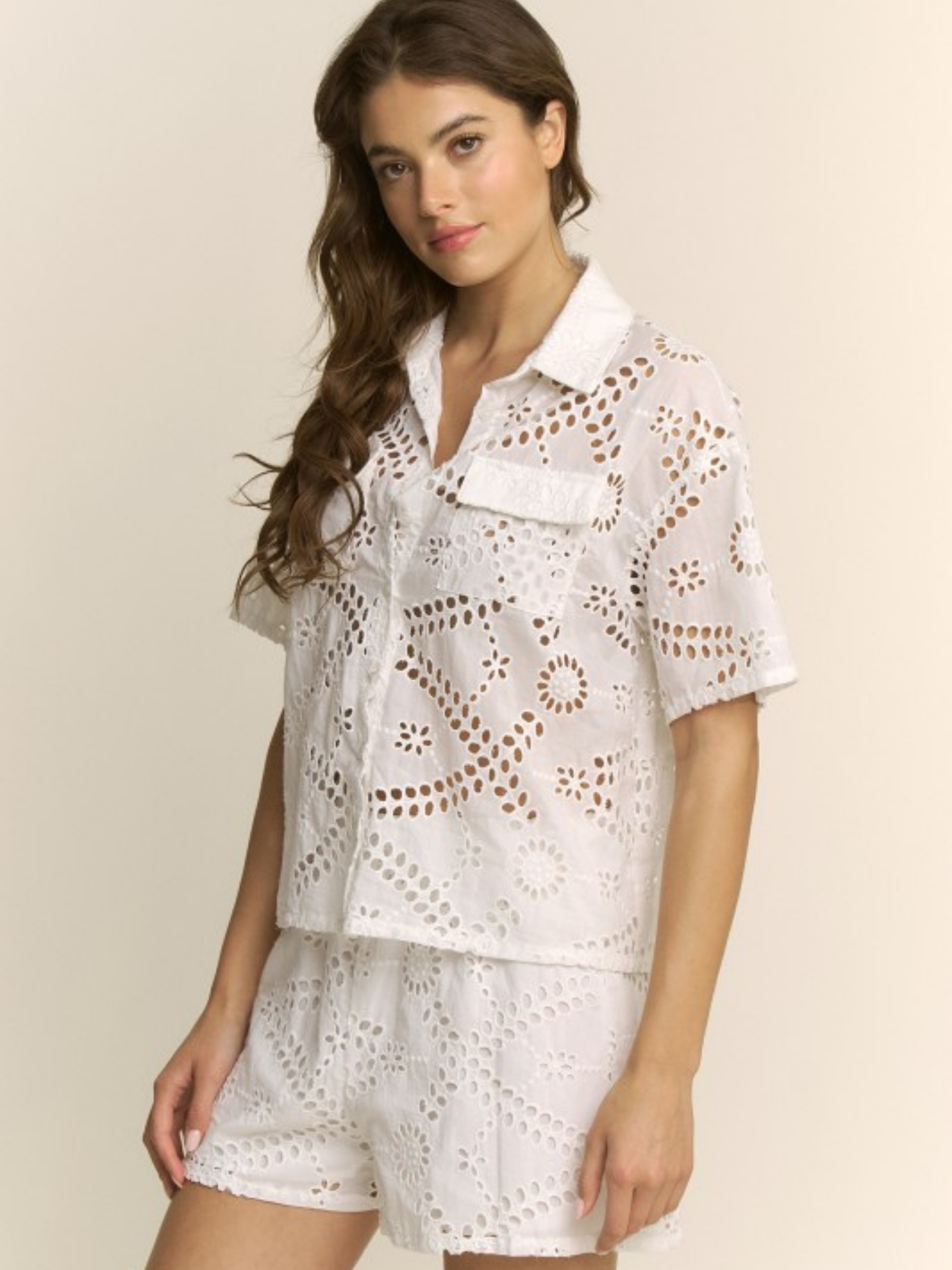 Eyelet Cotton Short Set | Elegant Women's Fashion by coolavocek