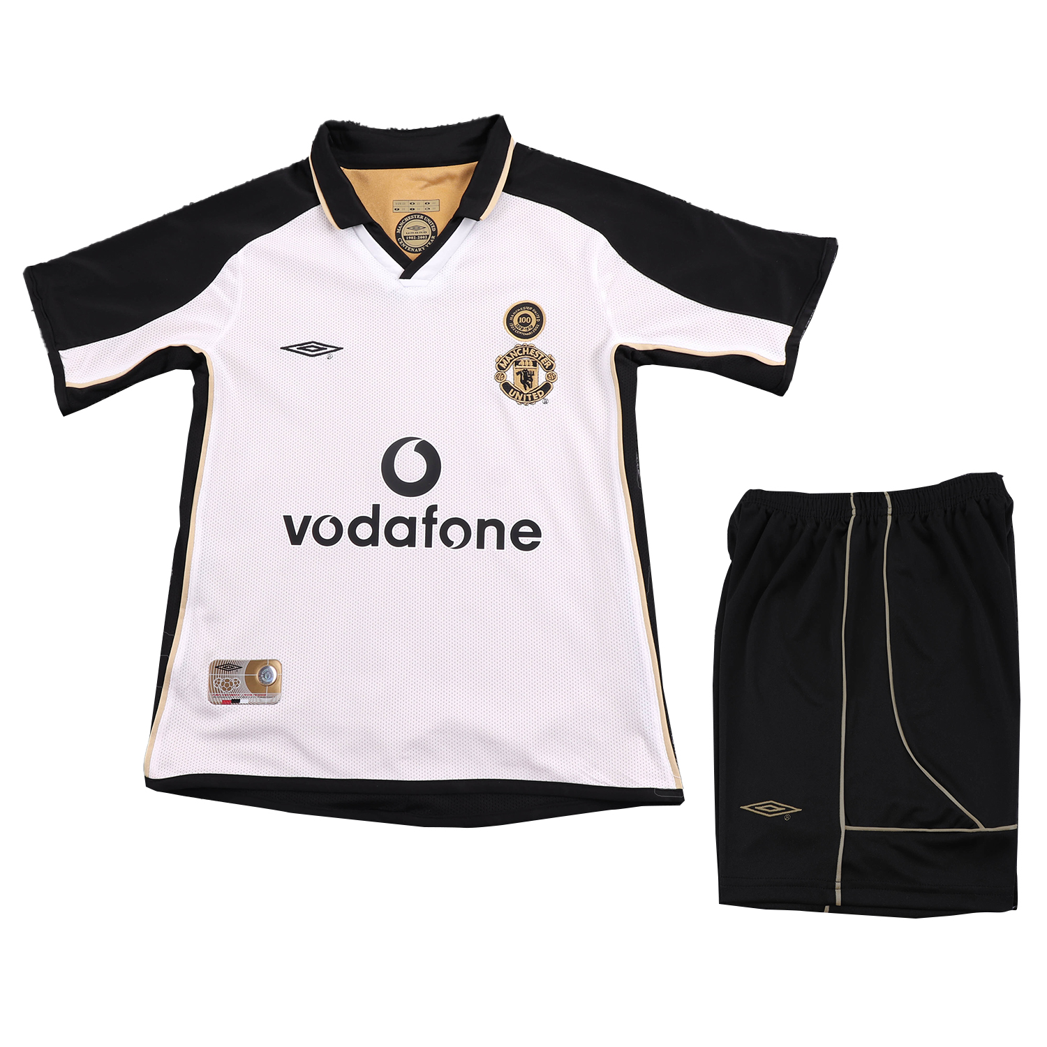 AlphaJersey-Retro Manchester United 2001-02 100th Centery Kids Kit - White