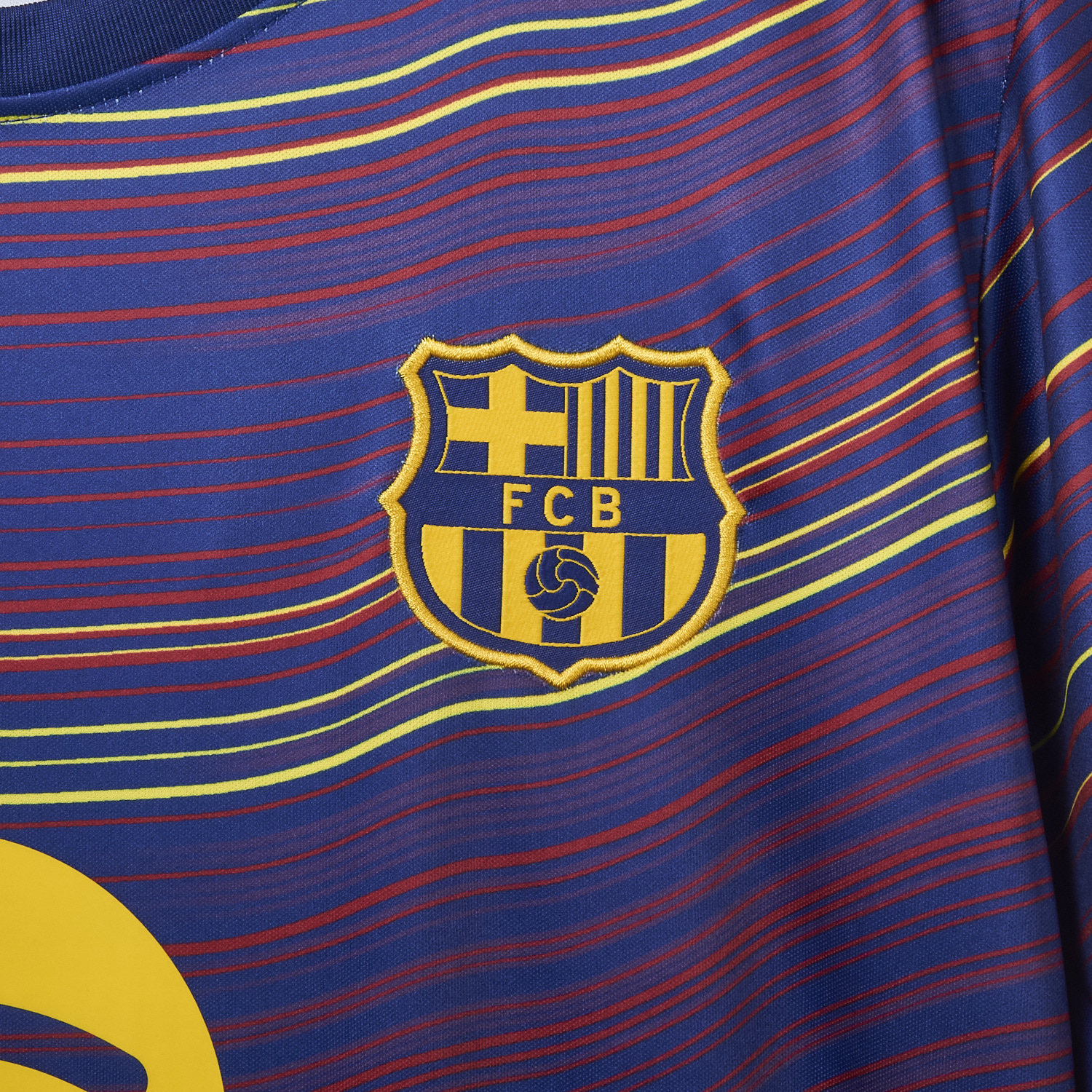 AlphaJersey-Barcelona 25-26 Deep Blue Pre-Match Training Jersey with Colorful Lines - Fans Version